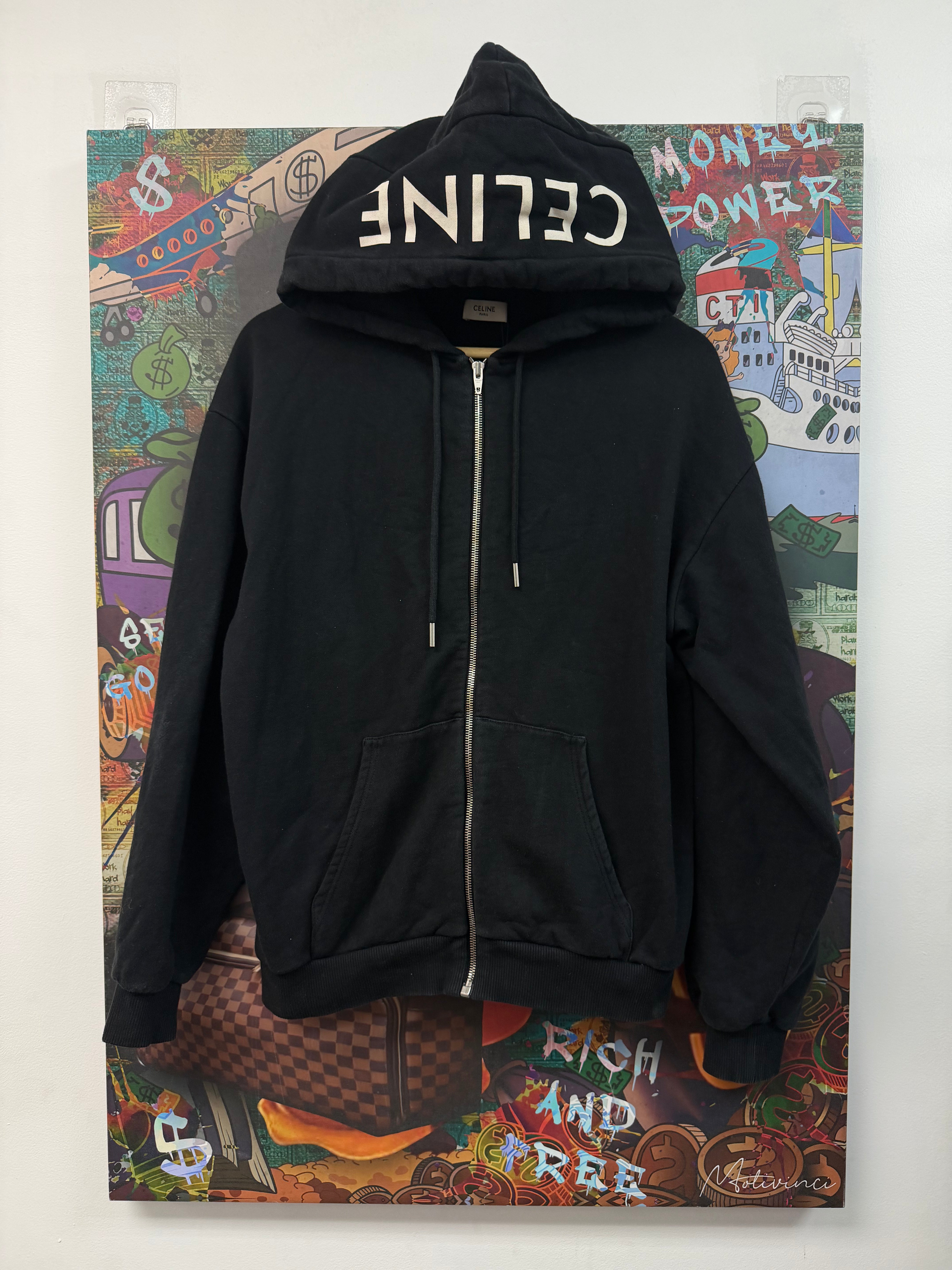 Celine Black Hoodie Hood Logo Hoodie