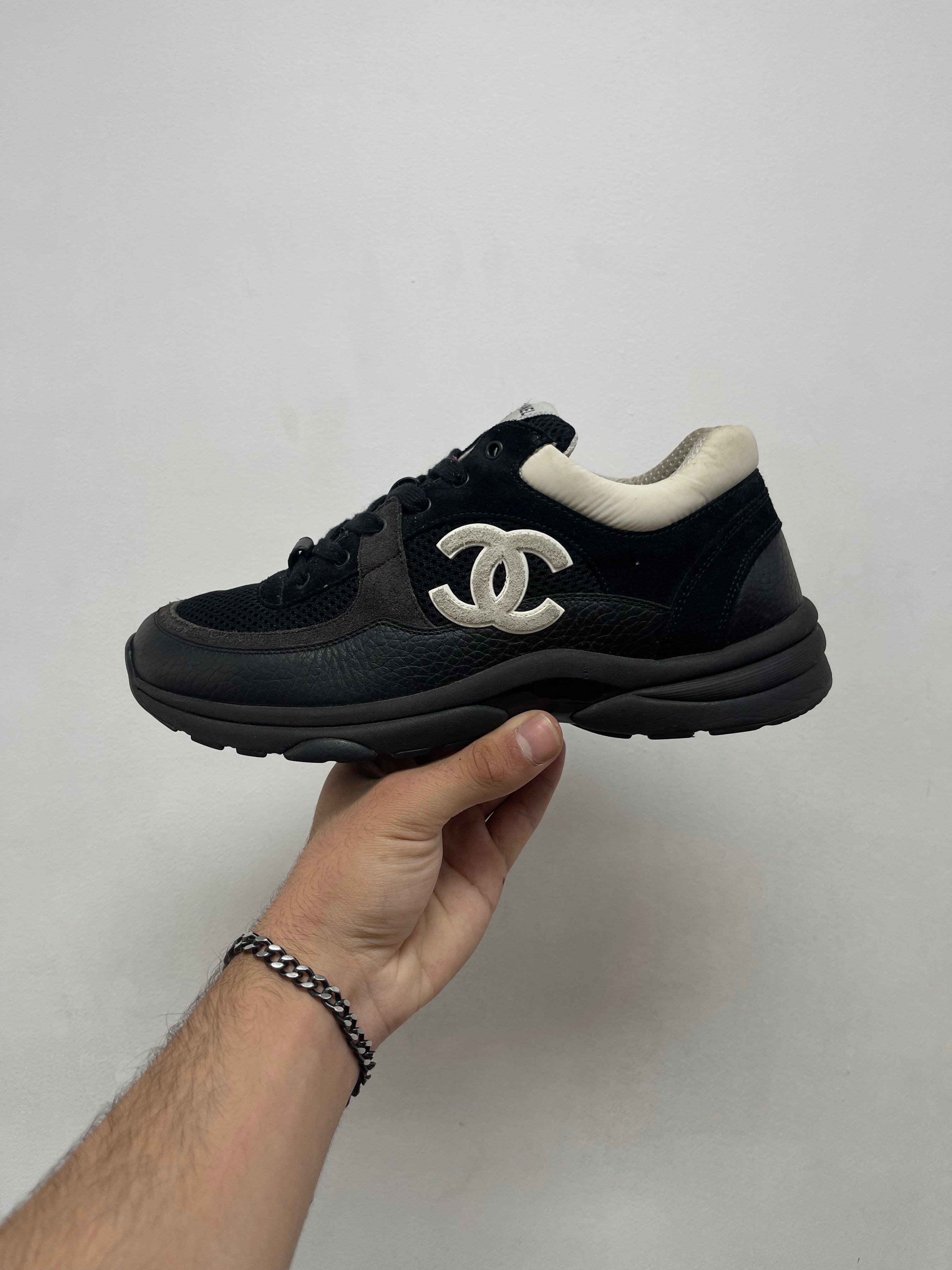 Chanel Black White CC Logo Runner Sneakers
