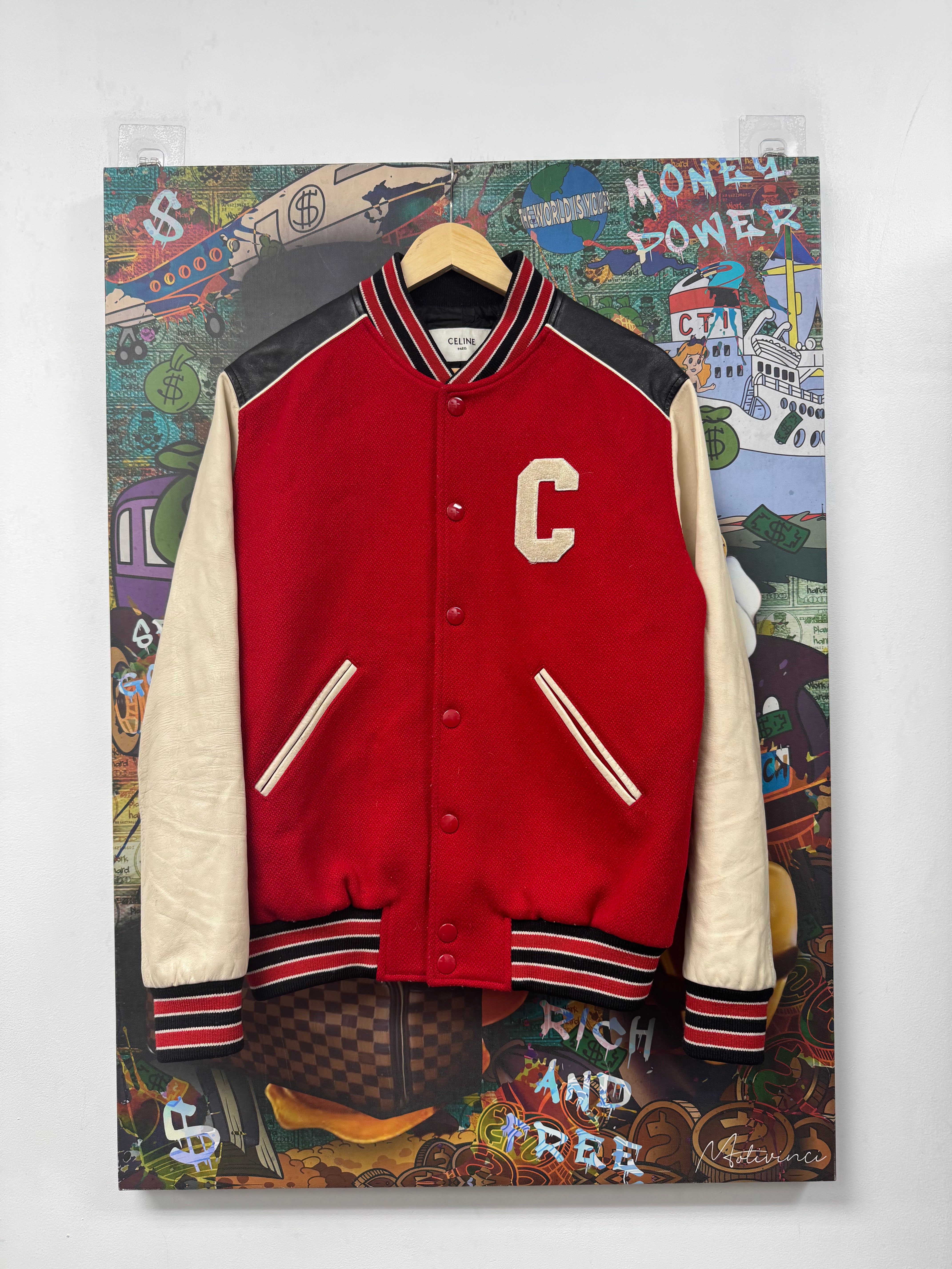 Celine Red Black C Logo Varsity Jacket