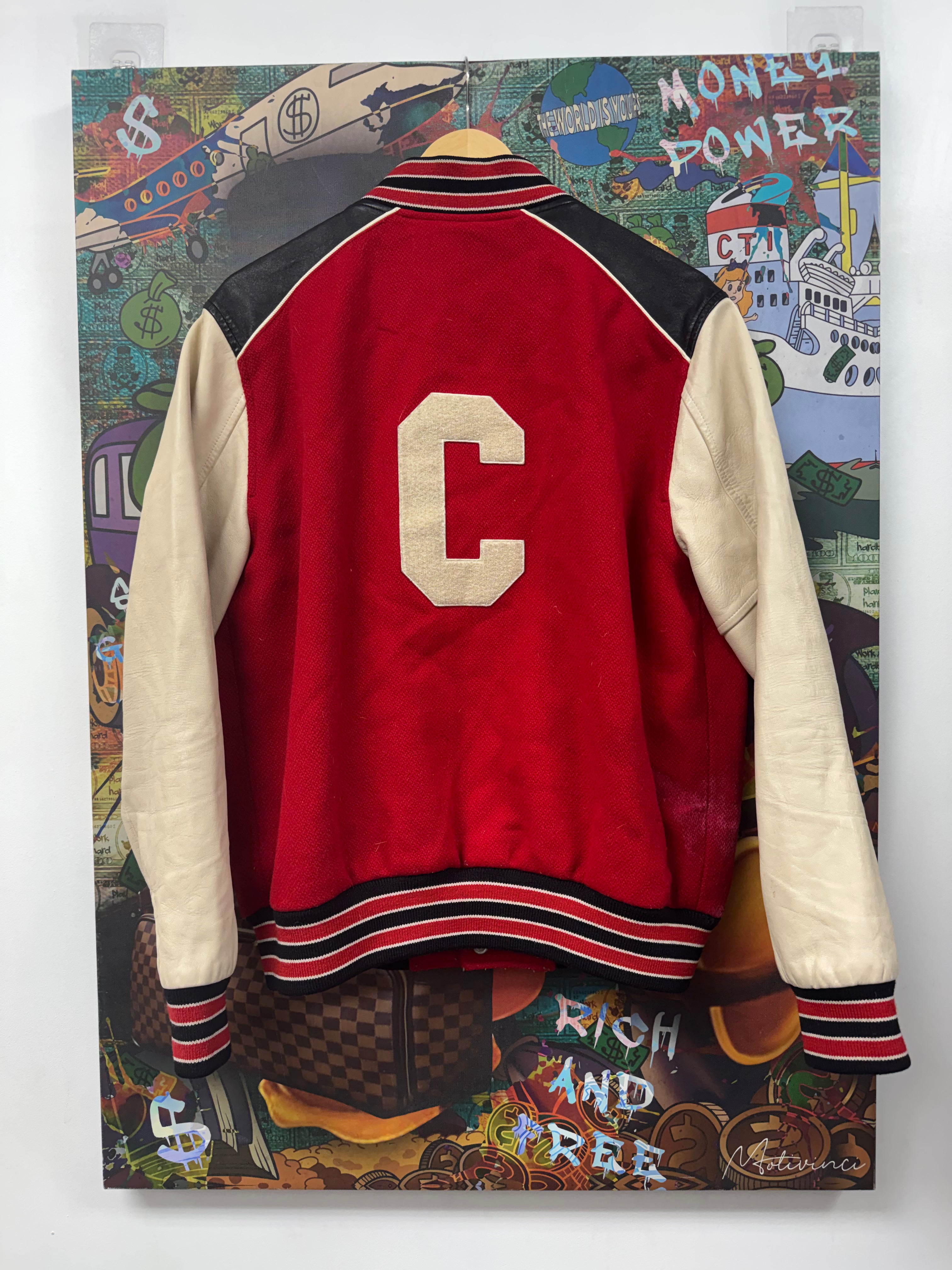 Celine Red Black C Logo Varsity Jacket