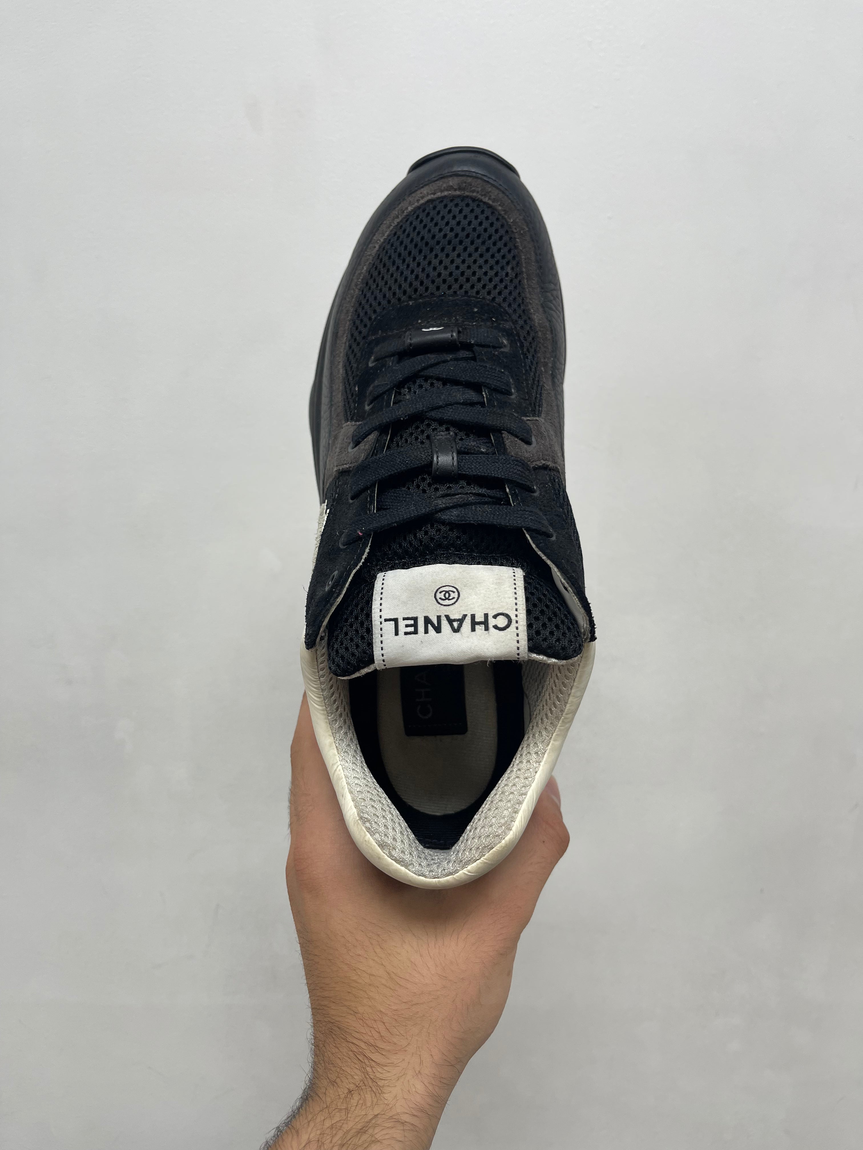 Chanel Black White CC Logo Runner Sneakers