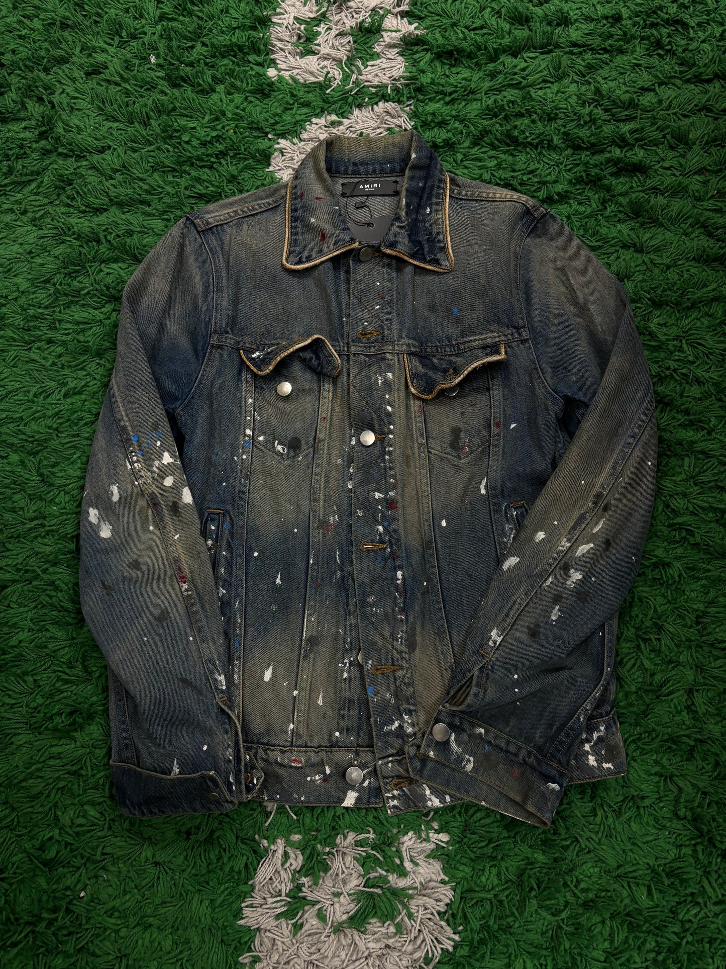 Amiri Denim Jacket Navy Paint Splatter Used Medium N/A