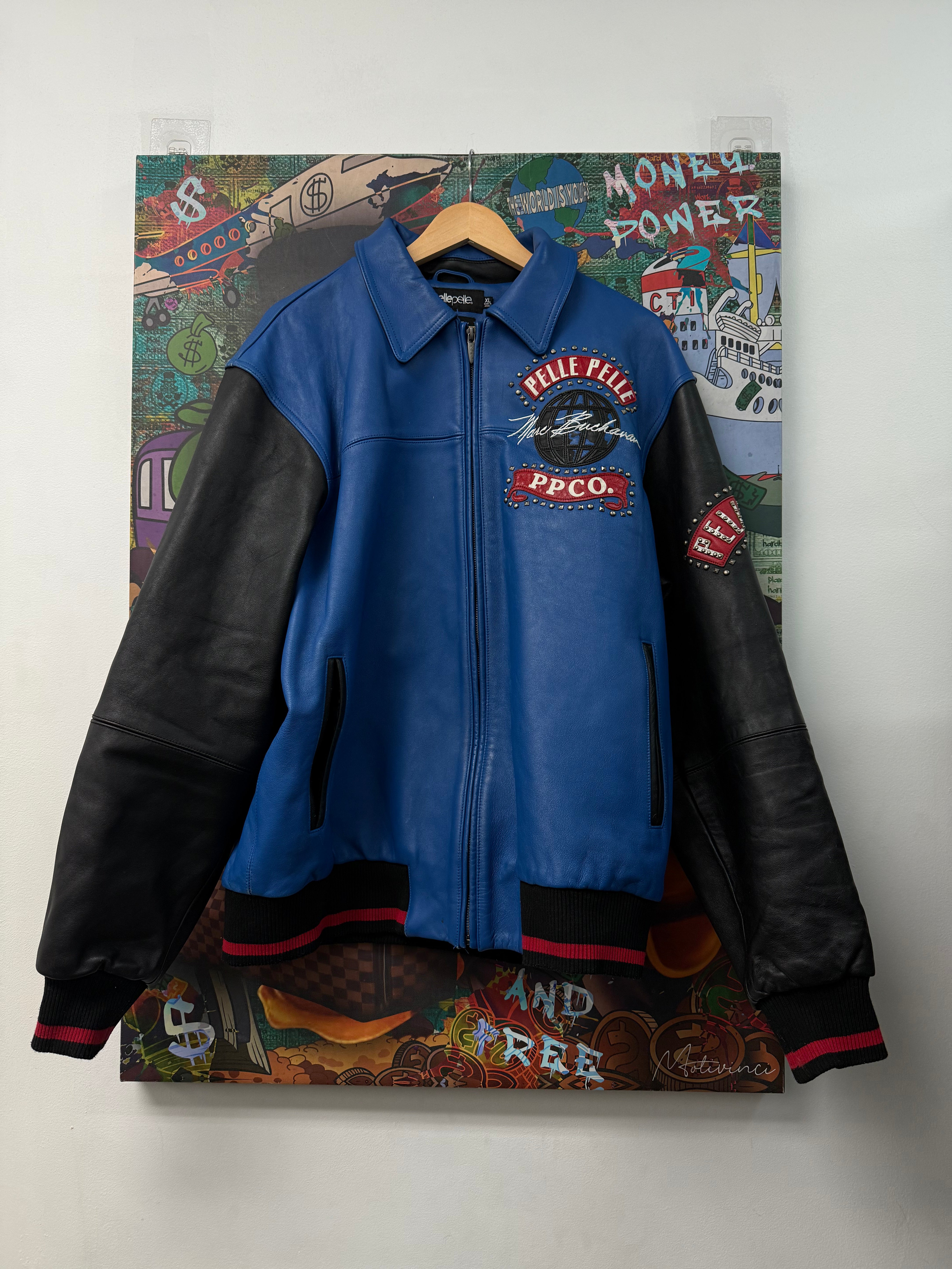 Pelle Pelle Blue Black Red World Tour Varsity Jacket