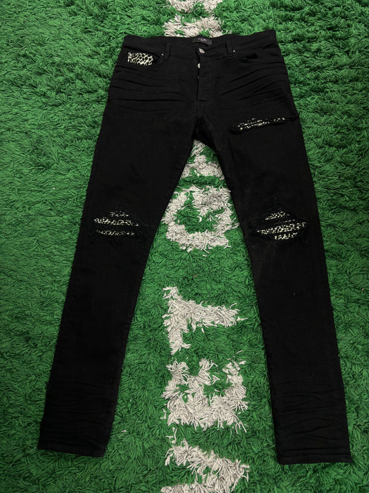 Amiri Jeans MX1 Black Leopard Patch New 36 With Tags