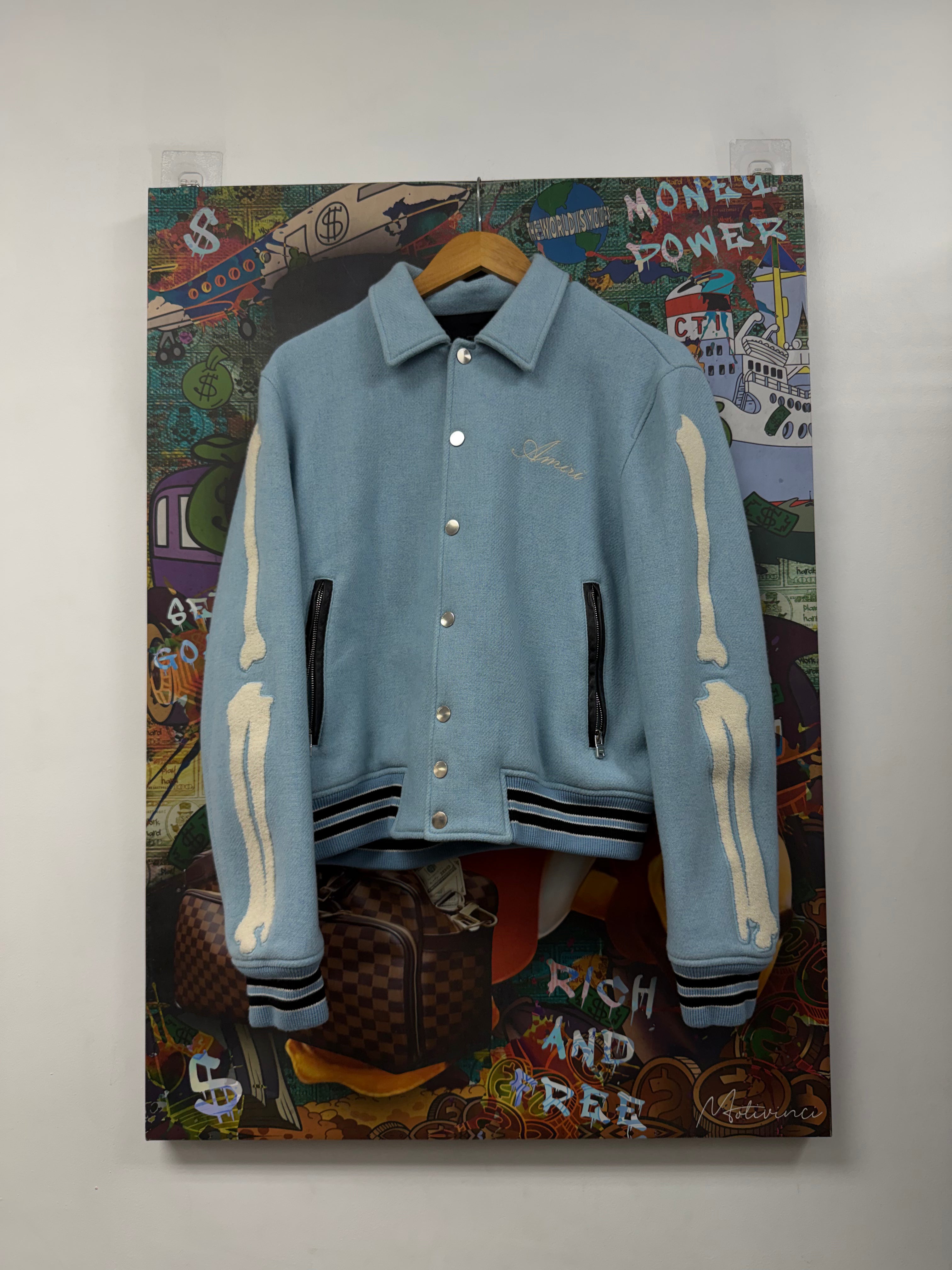 Amiri Baby Blue Bone (48) Varsity Jacket