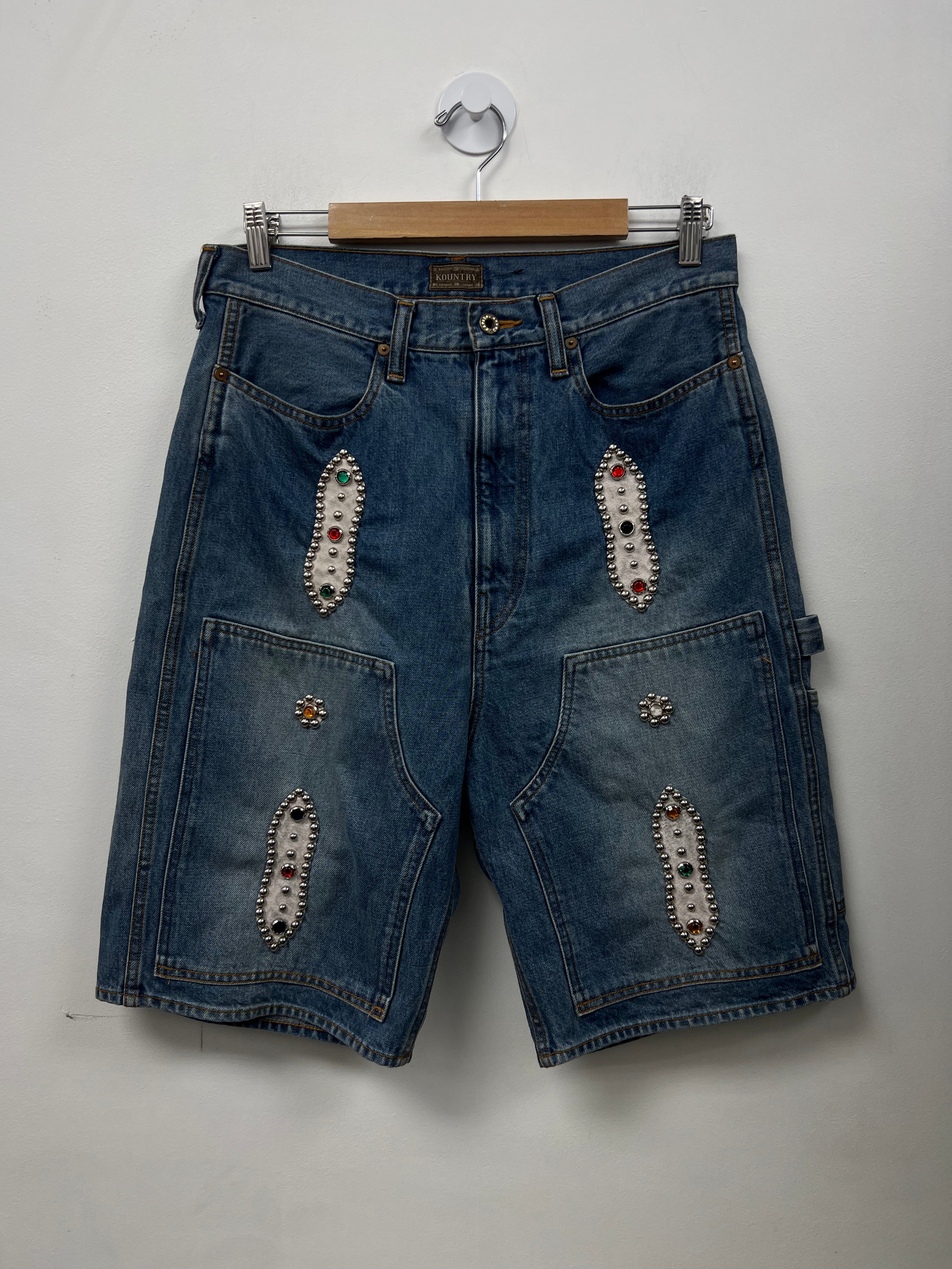Kapital Light Wash Studded Jean Shorts