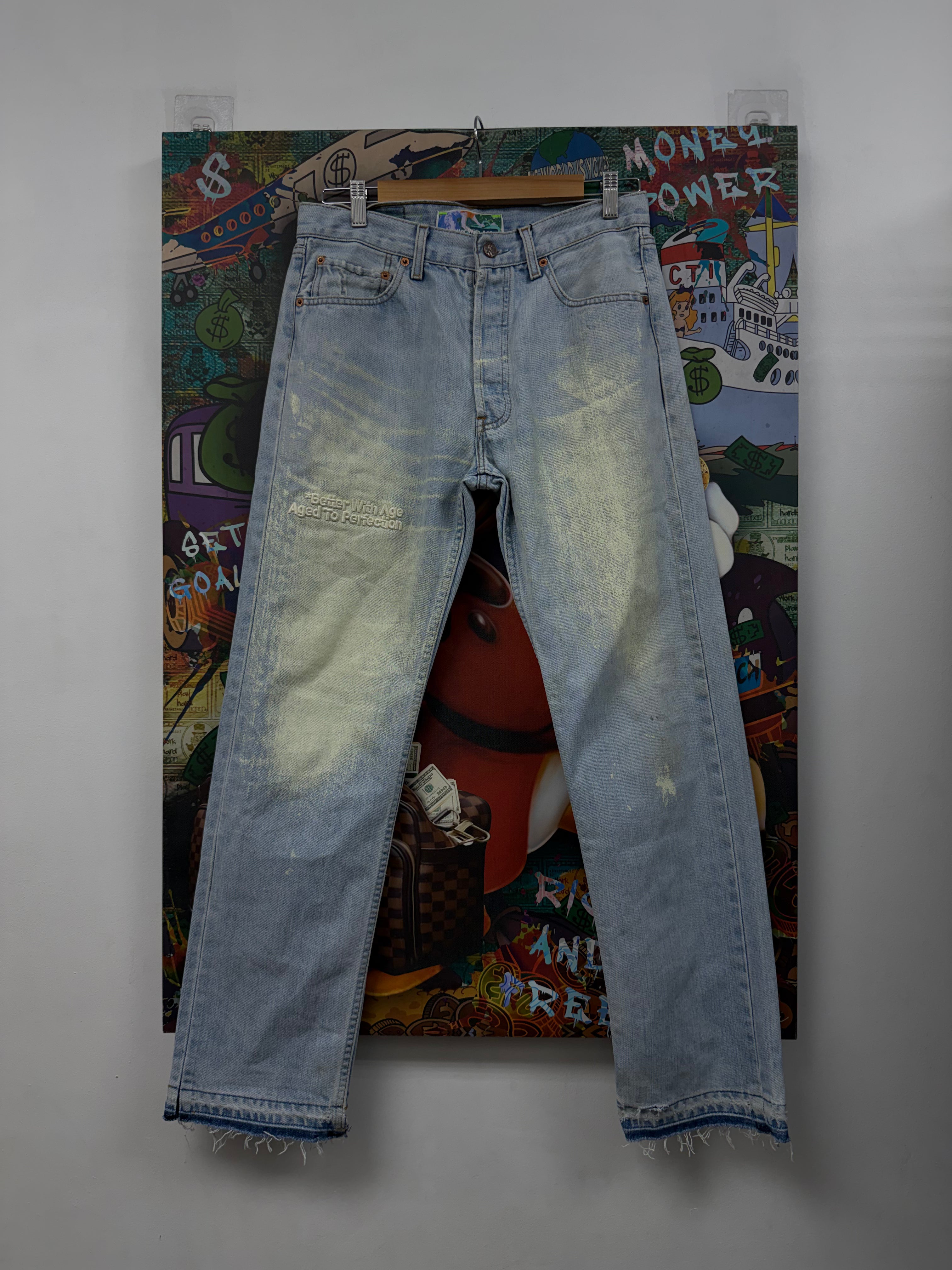 Better With Age Light Wash Paint Cream Jeans