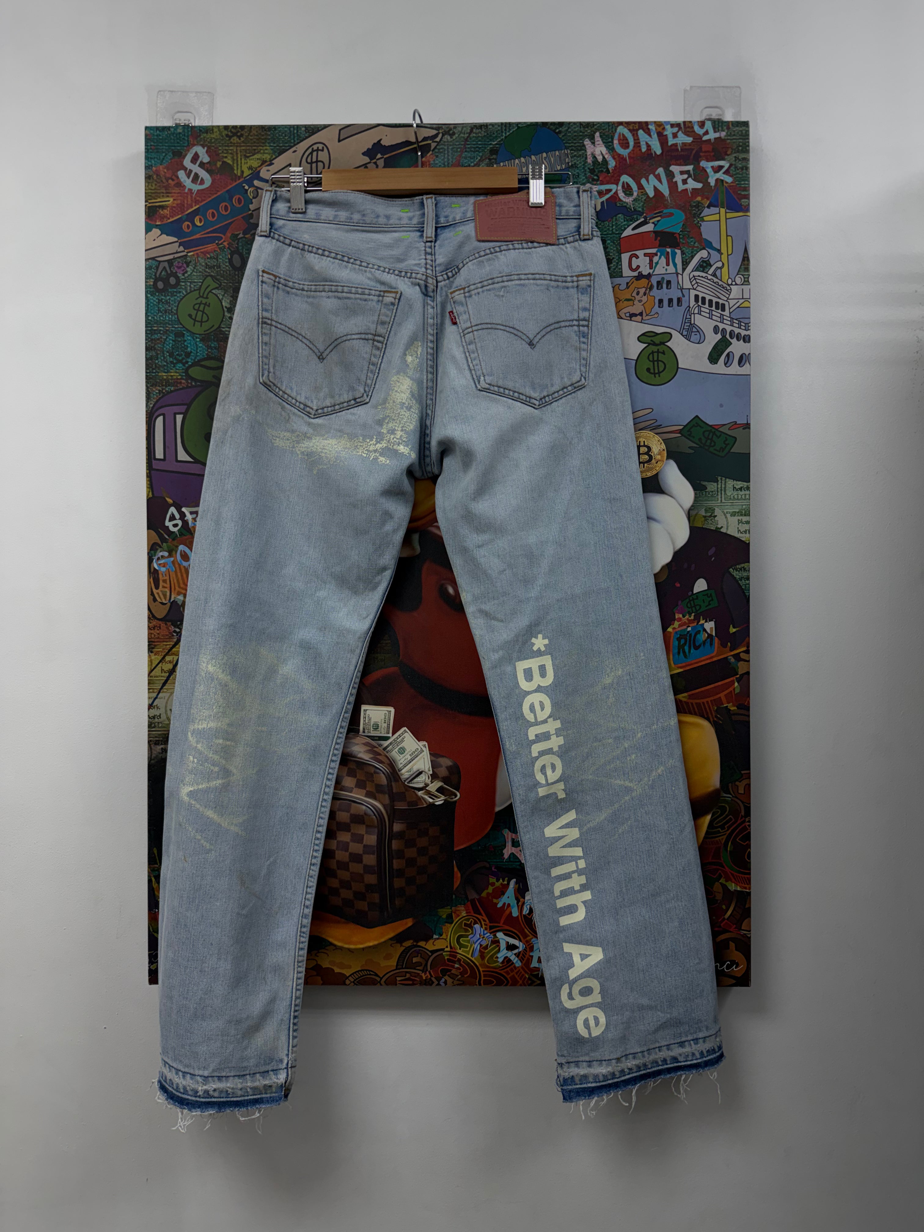 Better With Age Light Wash Paint Cream Jeans