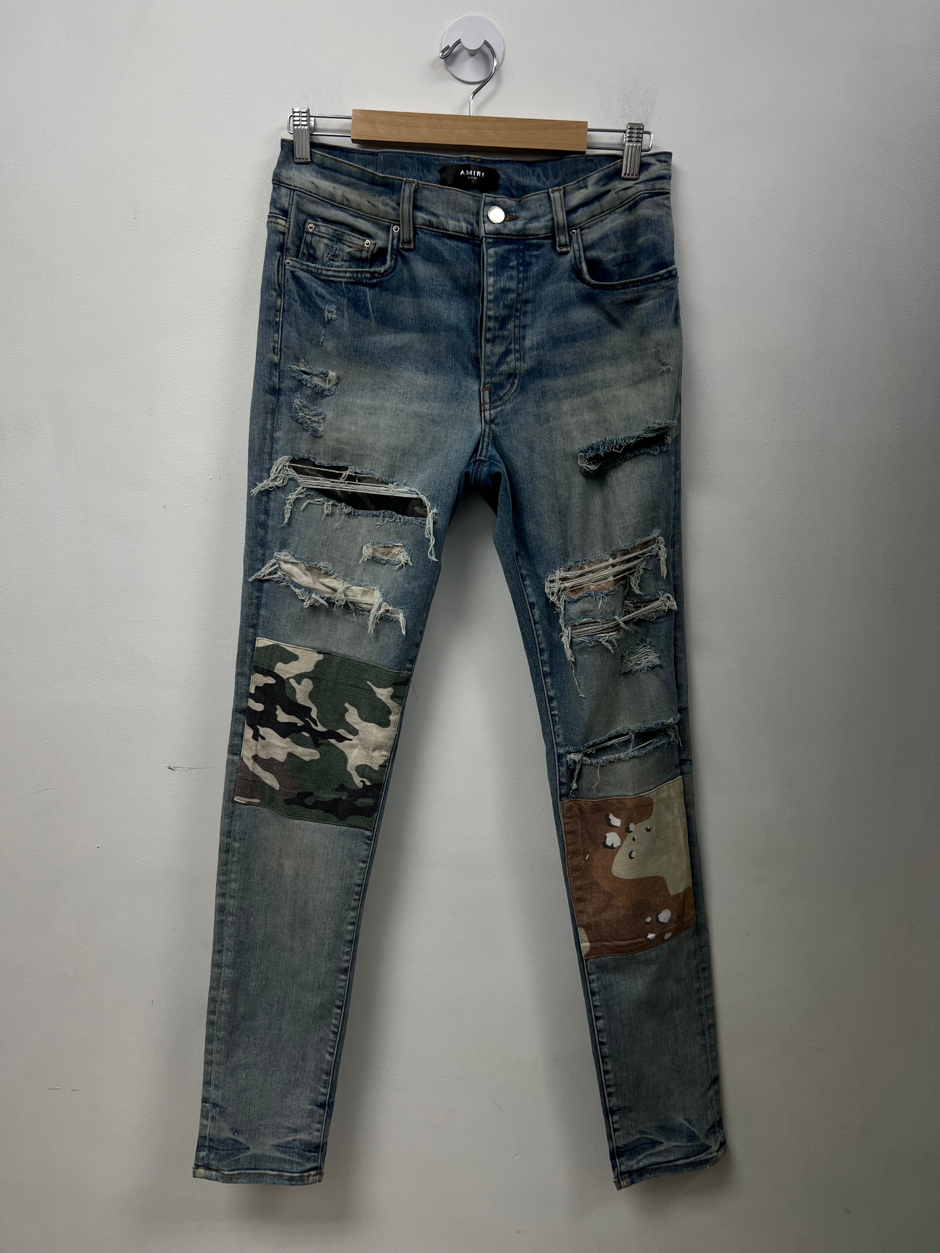 Amiri Light Wash Camo Patchwork Jeans