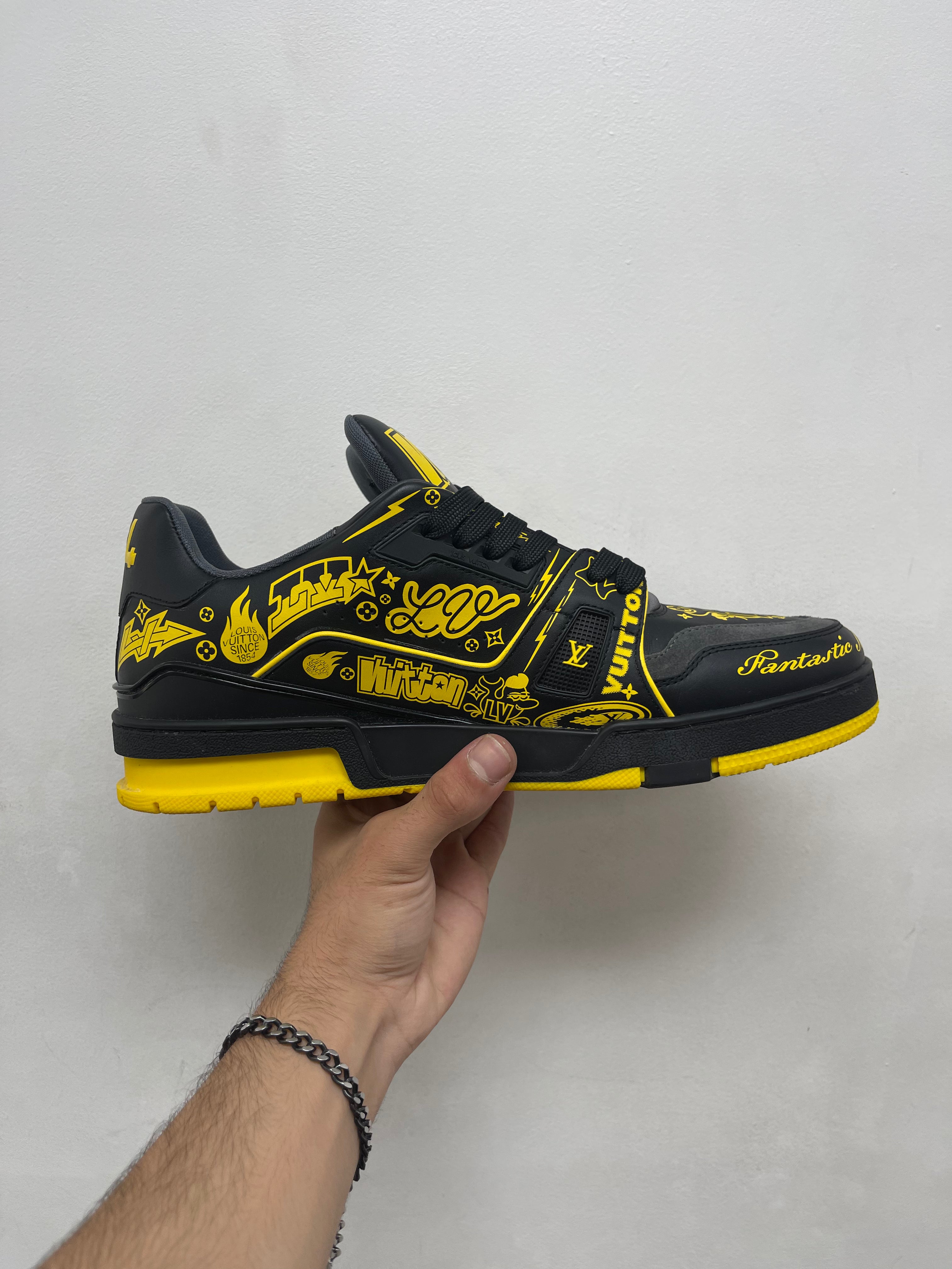 Louis Vuitton Black Yellow Graffiti #54 Trainer Sneakers