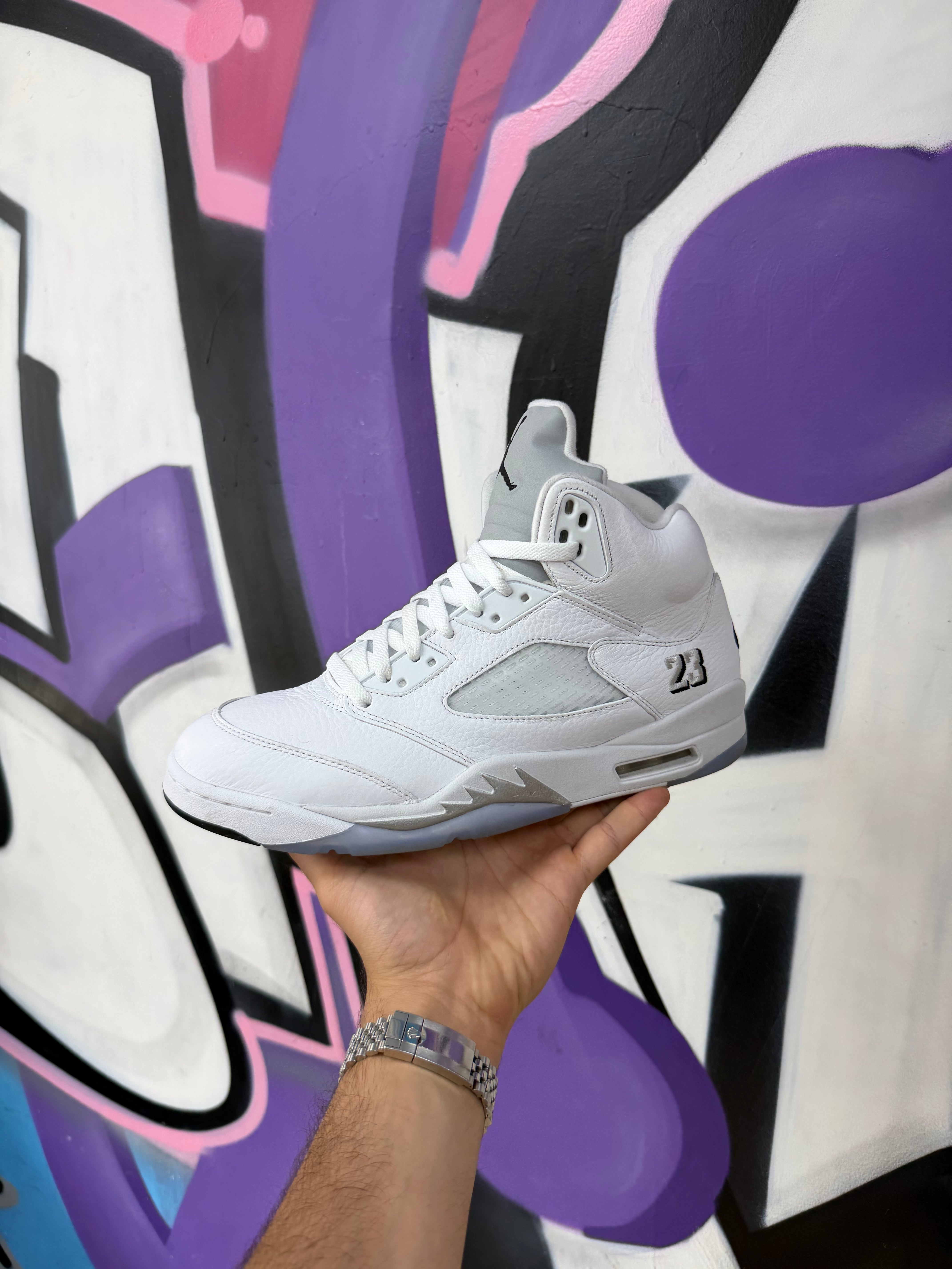 Jordan 5 White Metallic Sneakers