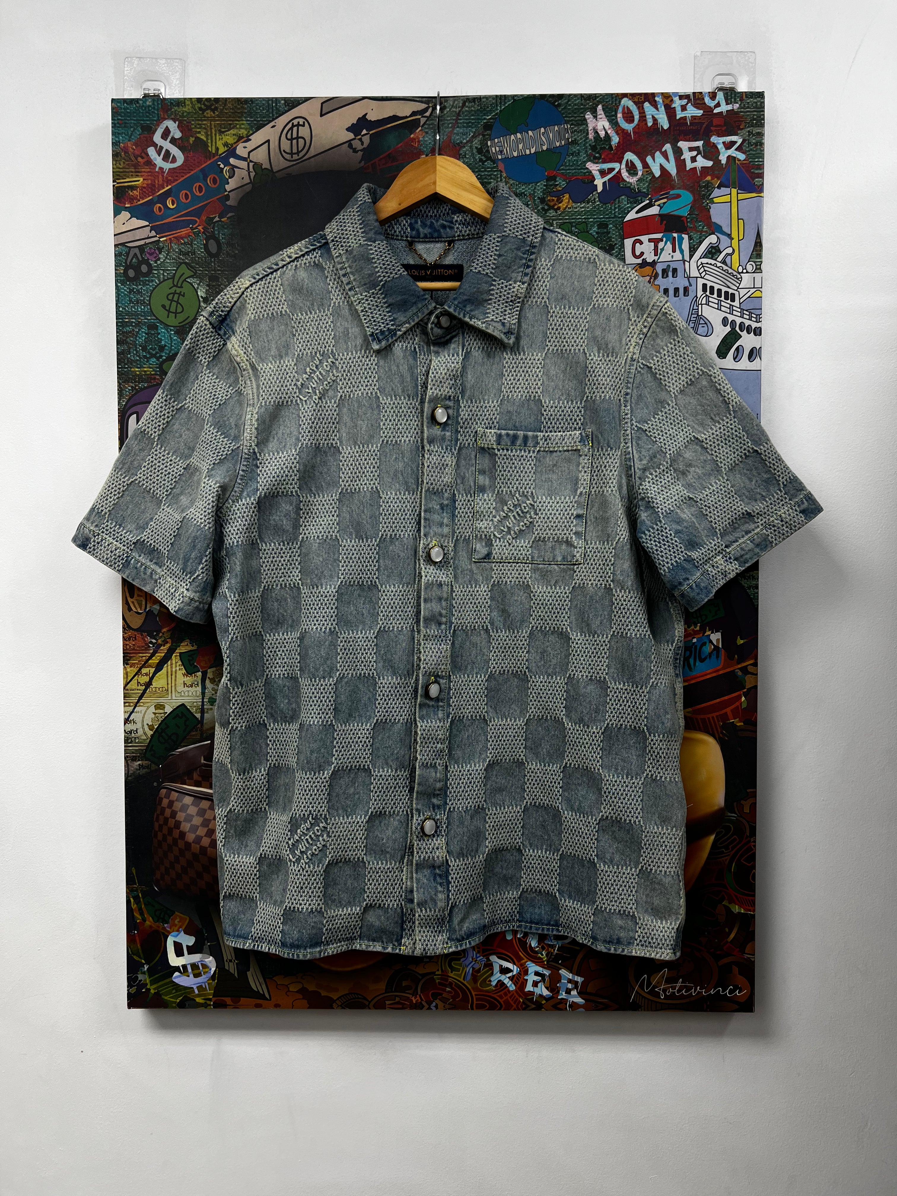 Louis Vuitton Light Wash Damier Marque Button Up Shirt