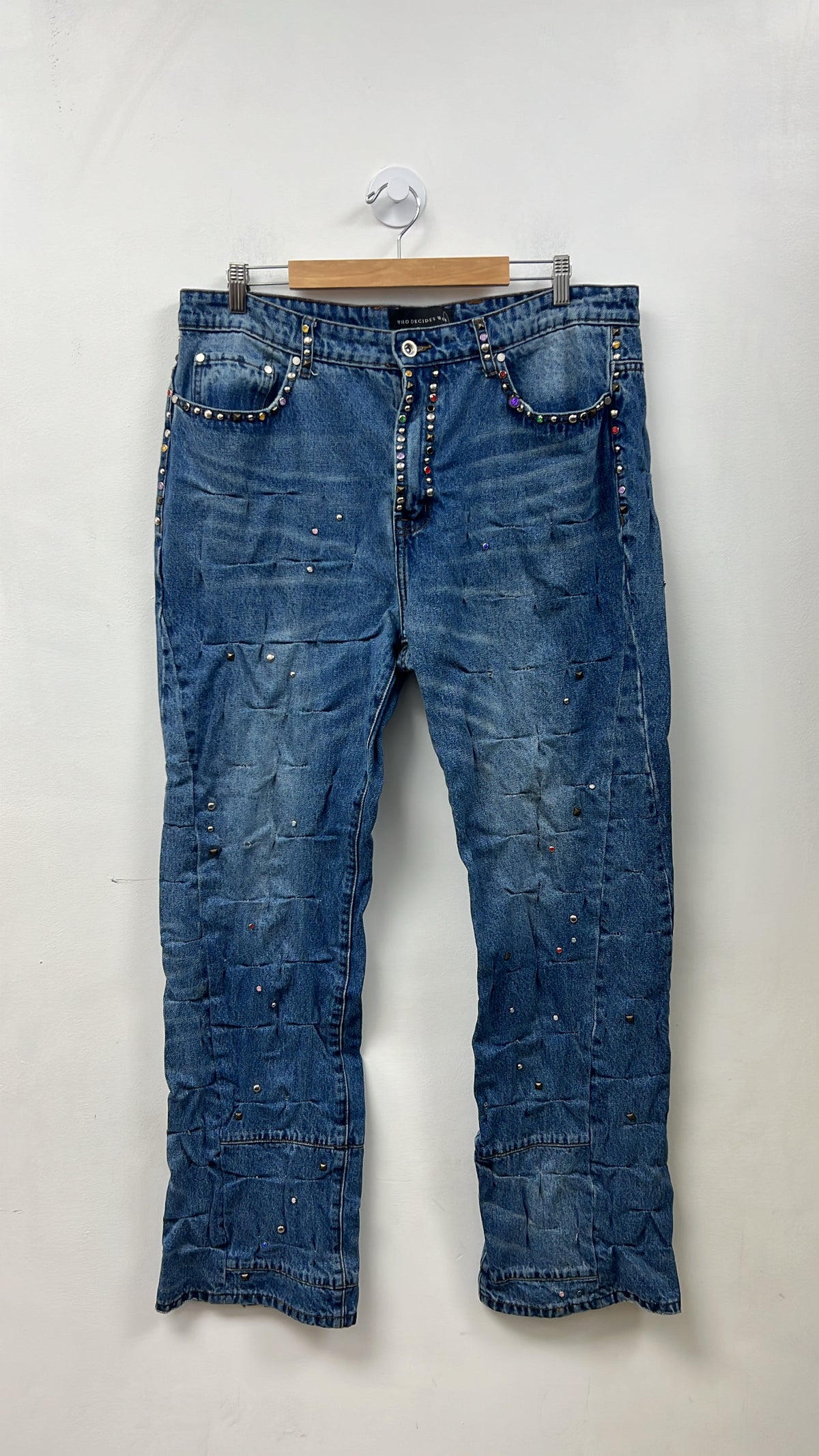 Who Decides War Light Wash Gem Studded Jeans