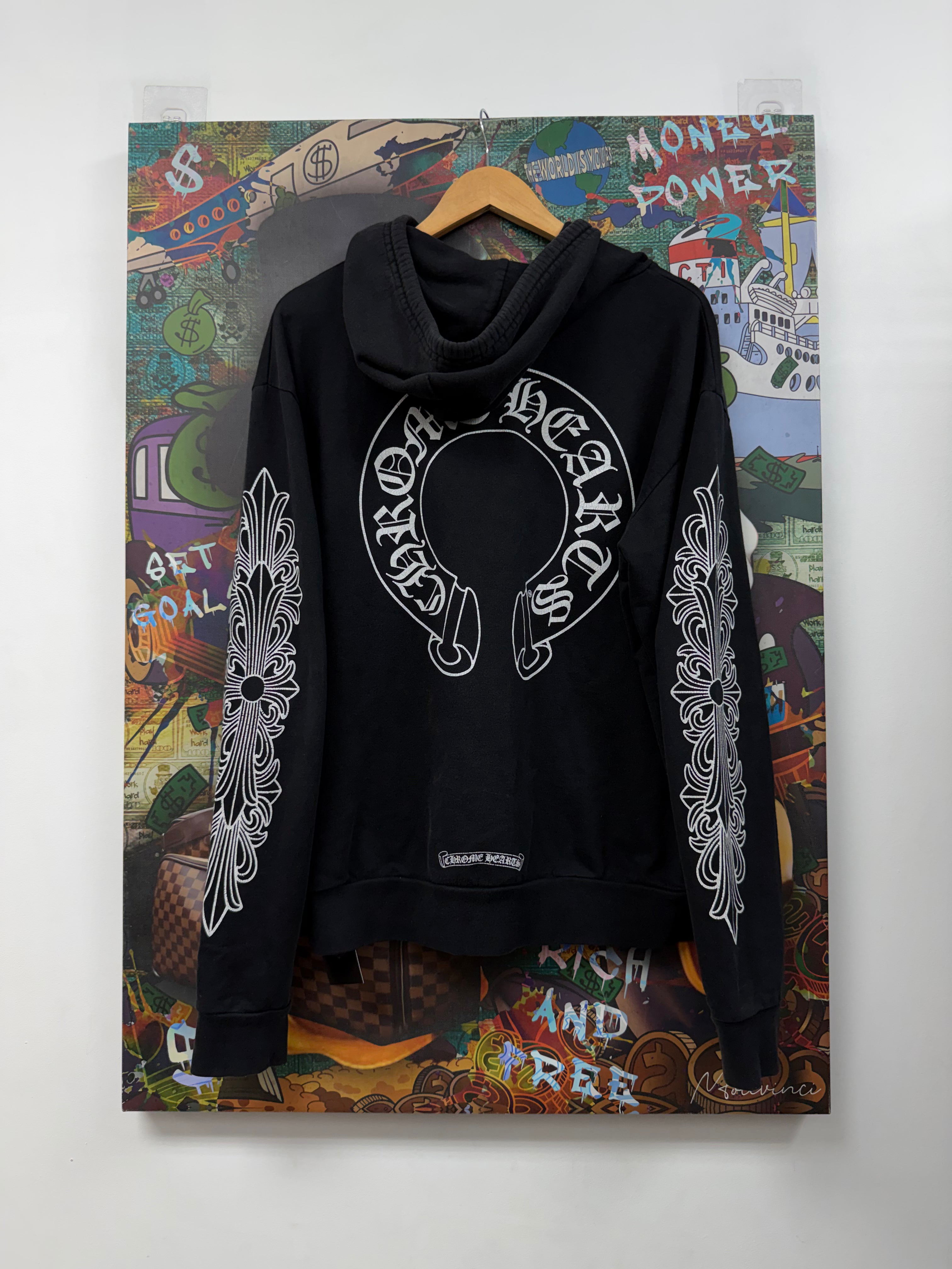 Chrome Hearts Black Floral Horseshoe Zip Up Hoodie