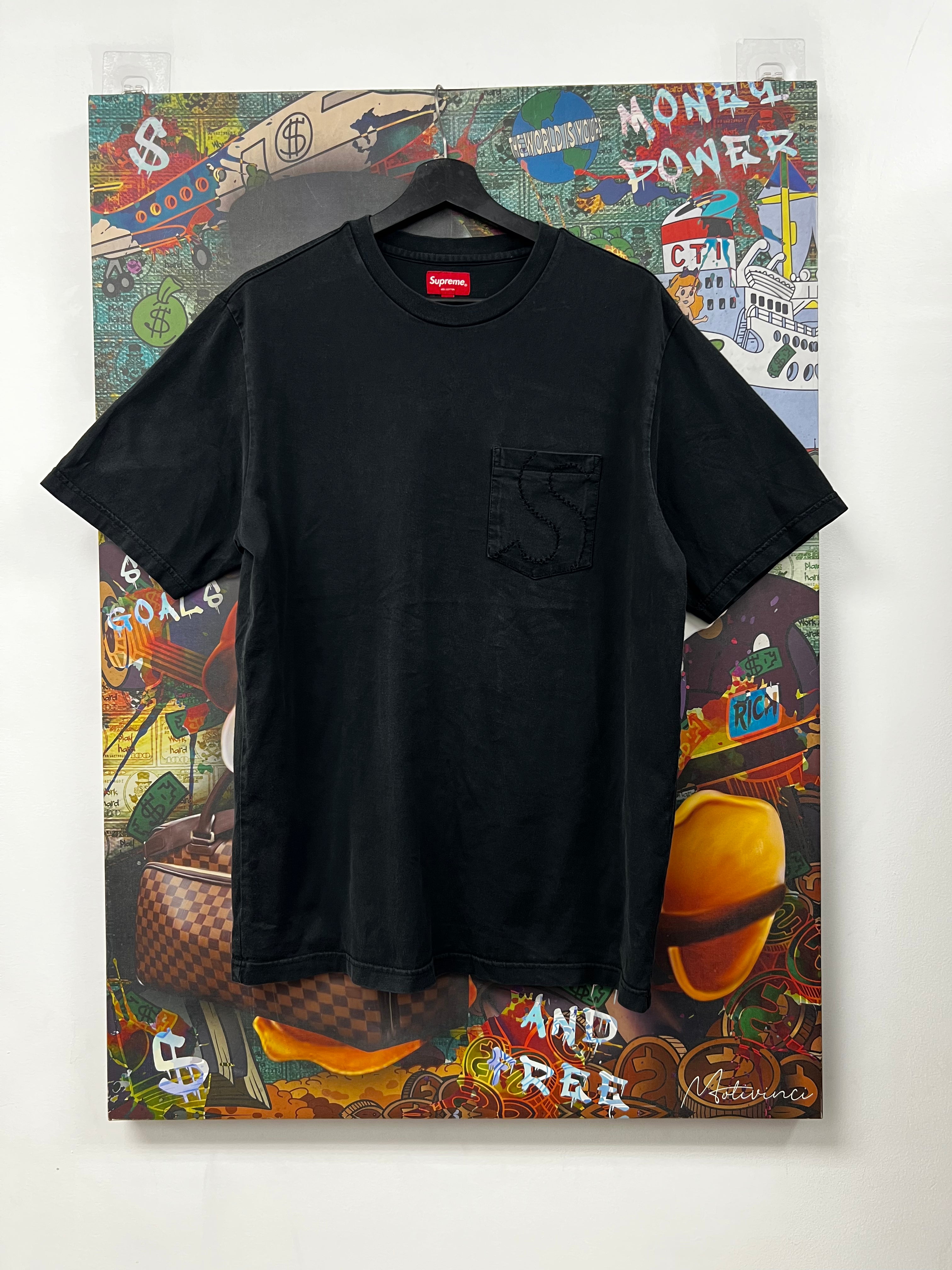 Supreme Black Cutout S Logo Pocket Tee