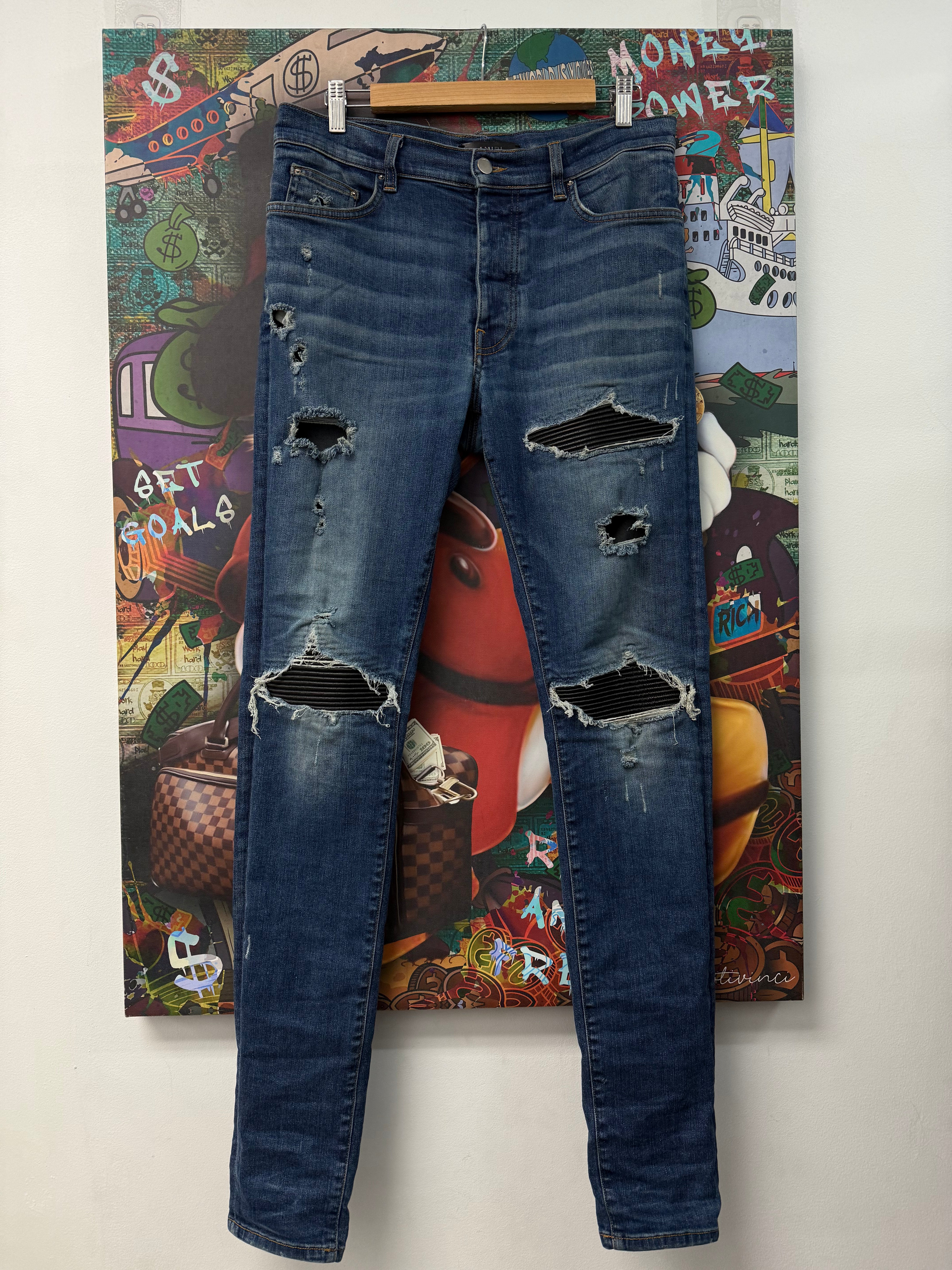 Amiri Mx1 Dark Wash Black Patch Jeans