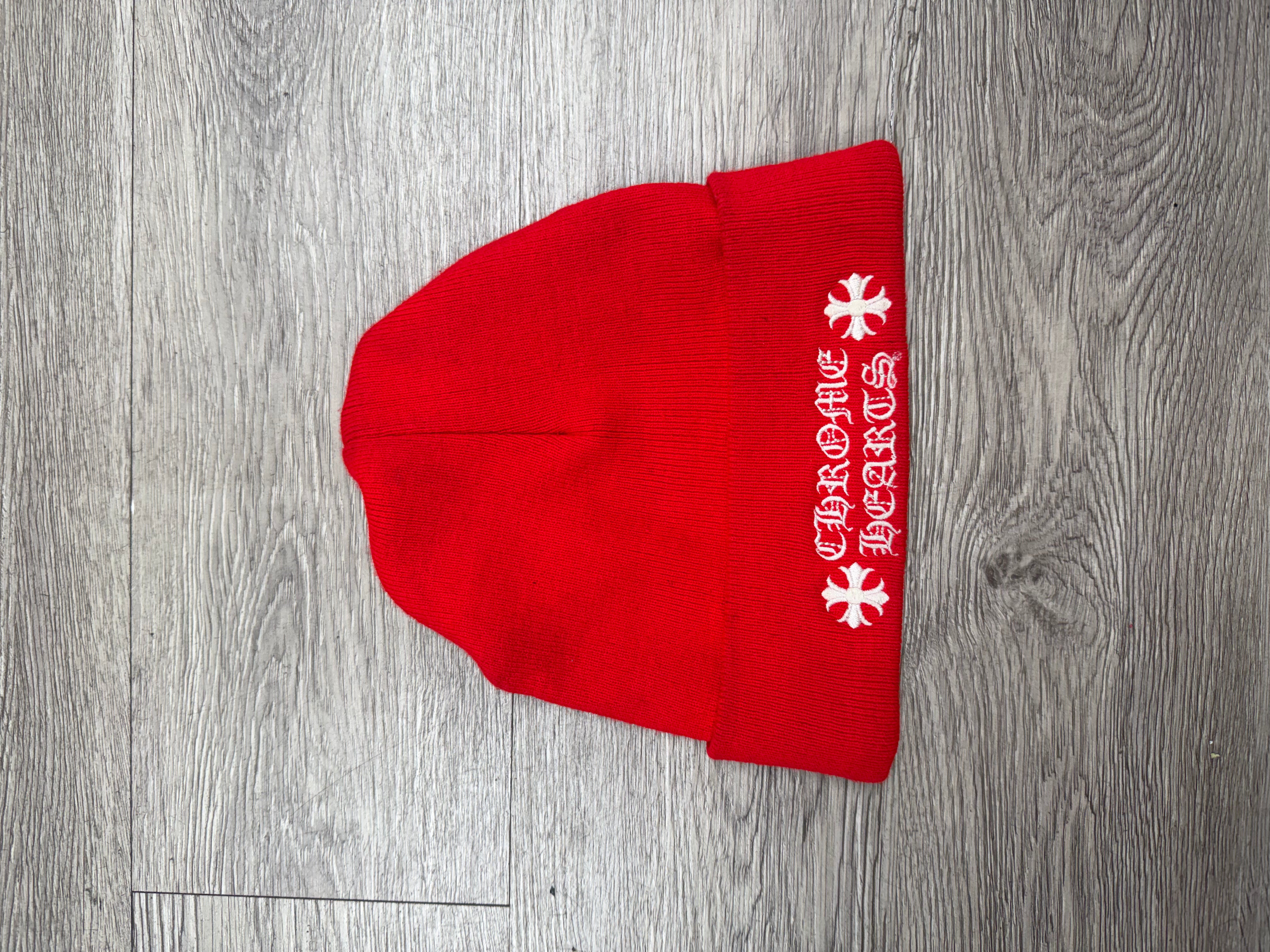 Chrome Hearts Red White Plus Logo Beanie