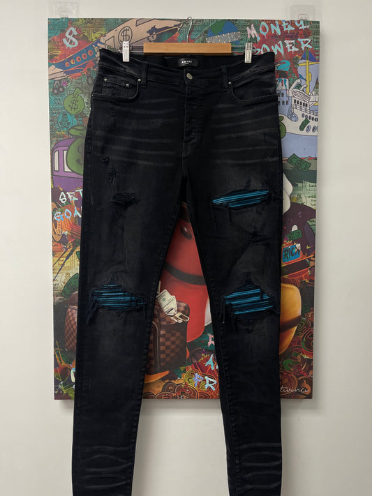 Amiri MX1 Black Blue Crackle Jeans Used