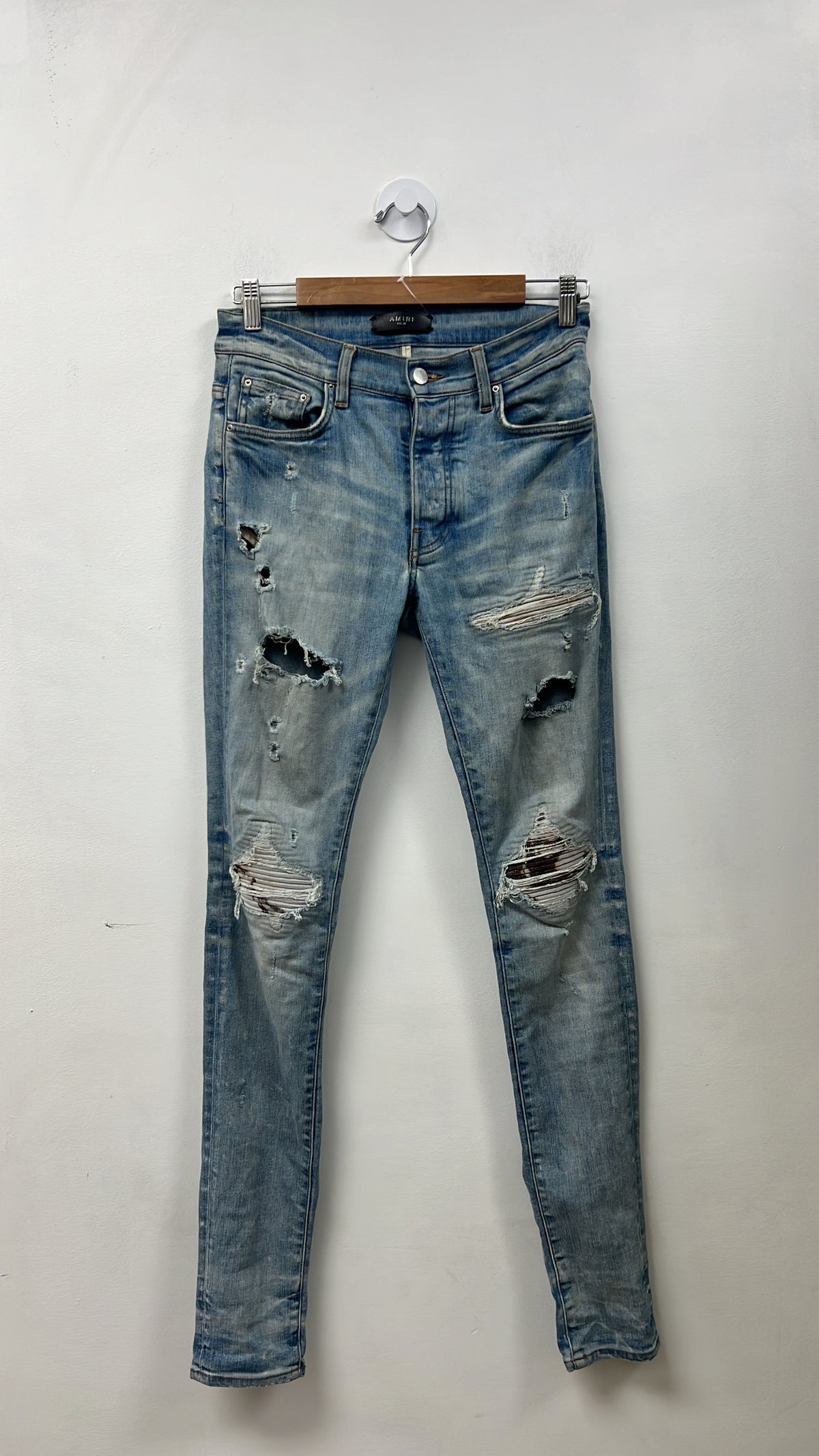 Amiri Mx1 Light Wash Marble Patch Jeans