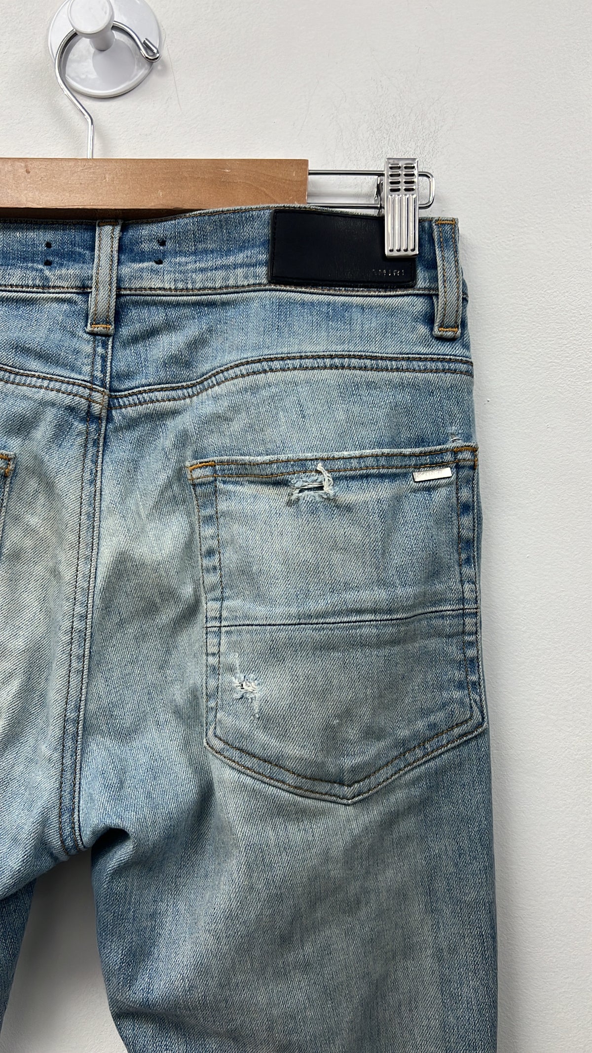 Amiri Mx1 Light Wash Marble Patch Jeans