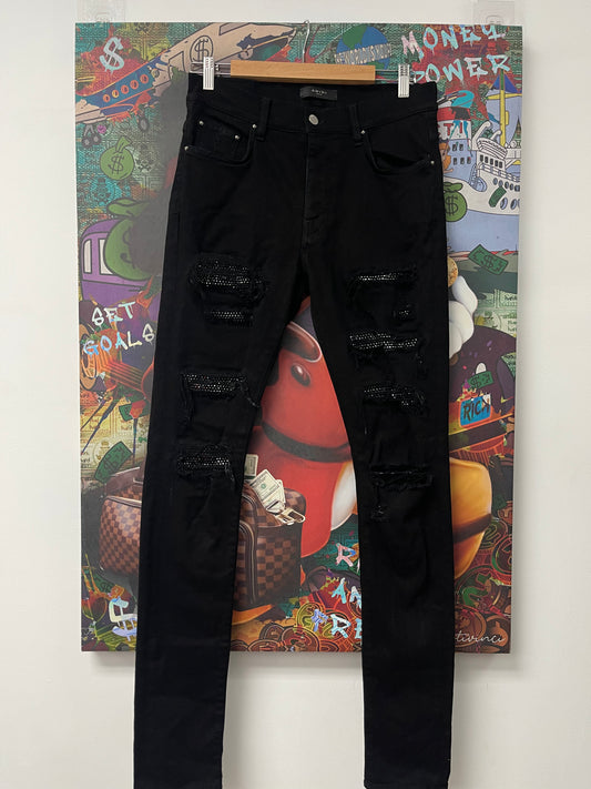Amiri Jeans Black Crystal Thrasher Used