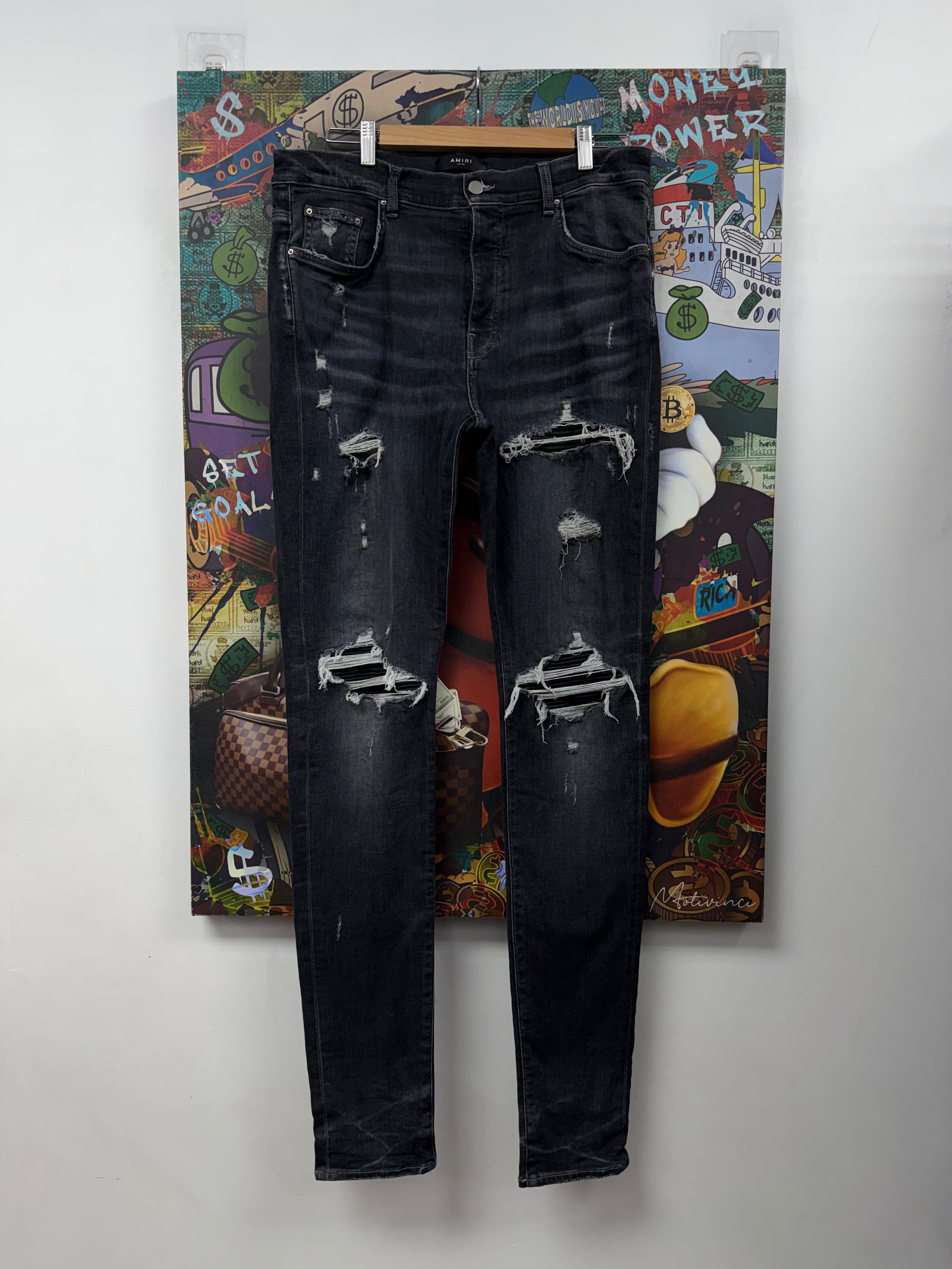 Amiri MX1 Grey Black Patch Jeans