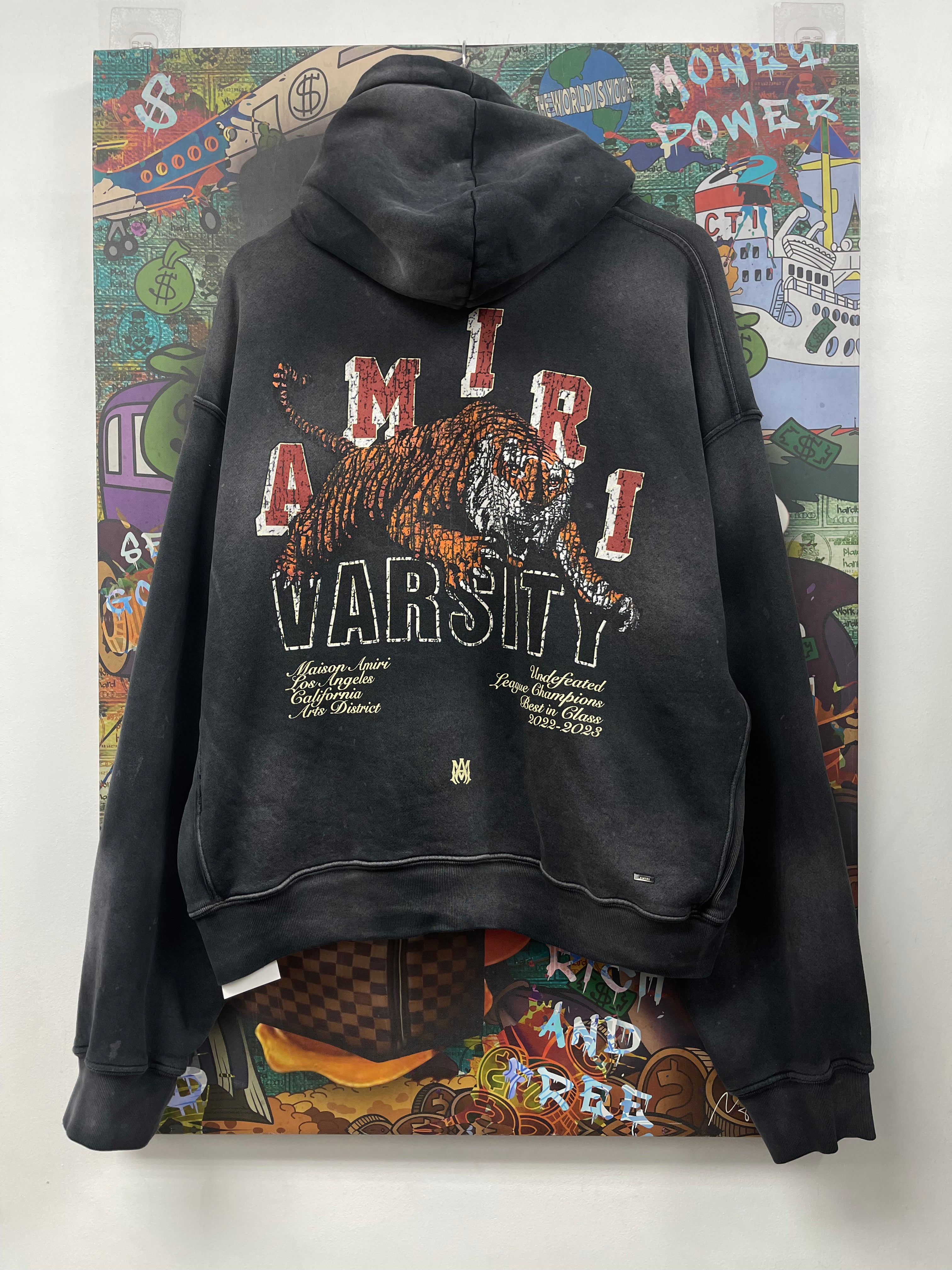 Amiri Black Wash Tiger Varsity Hoodie