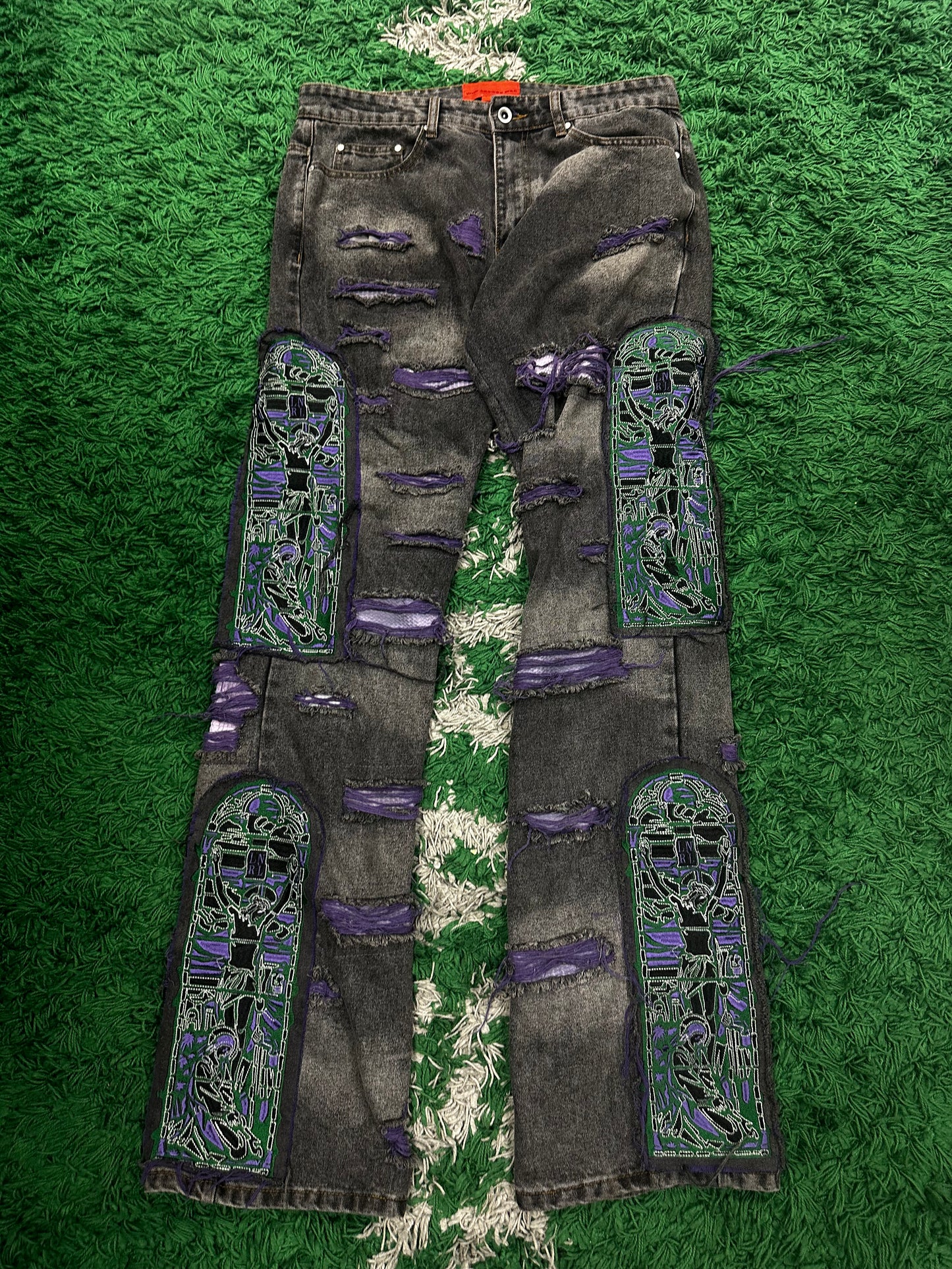 WDW Jeans Purple Green Stain Glass Used 34 N/A