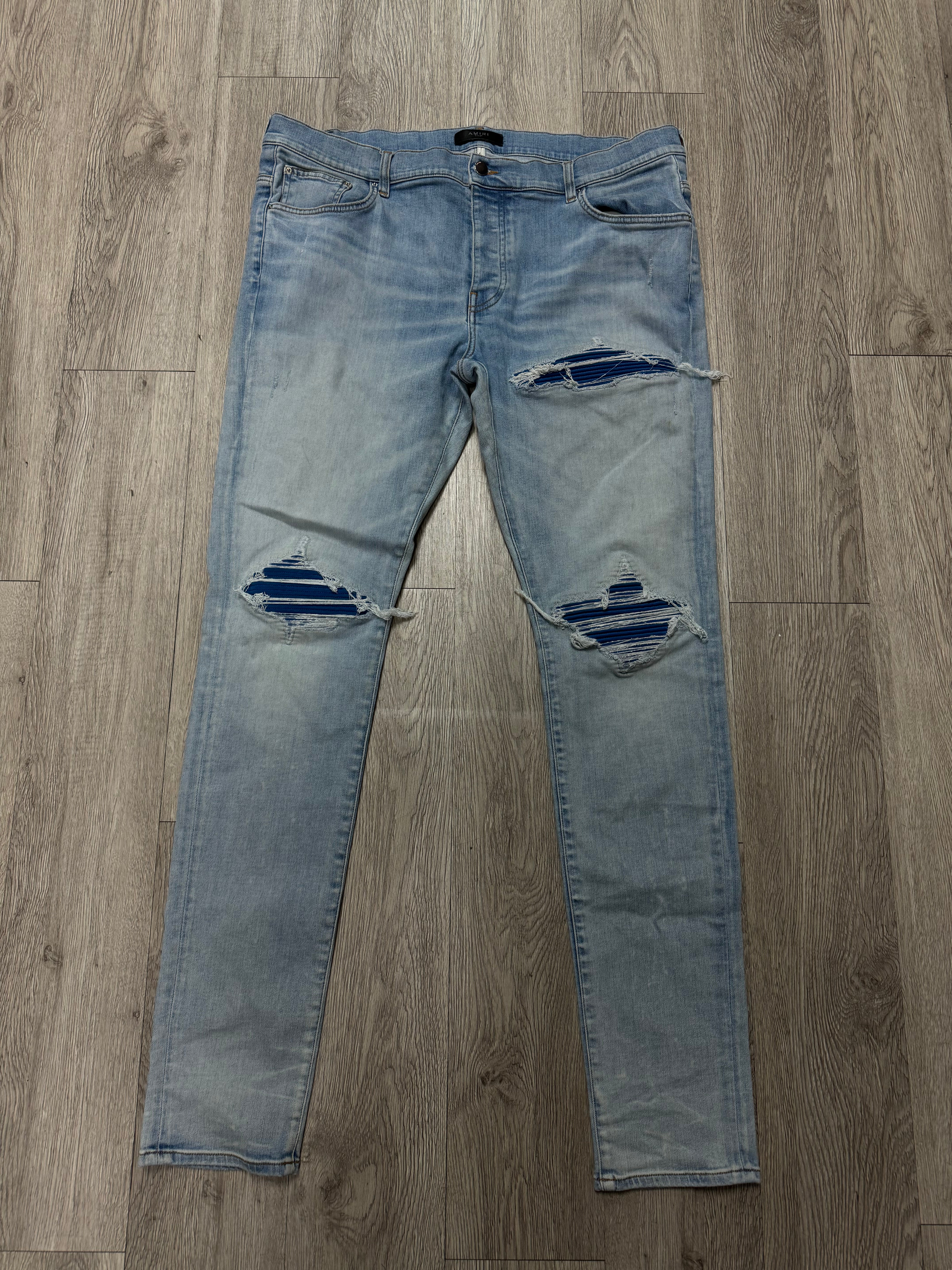 Amiri MX1 Light Wash Blue Patch Jeans