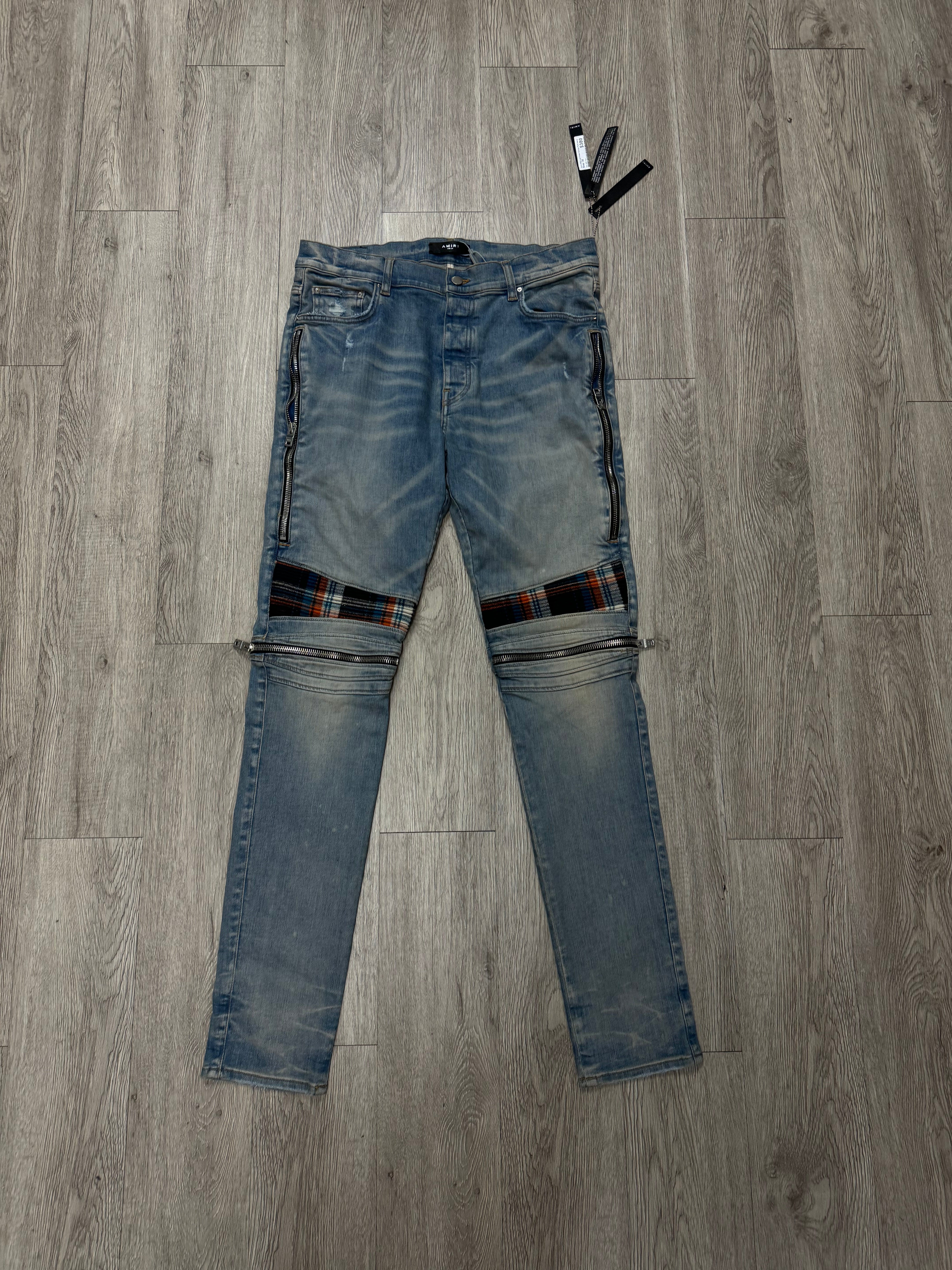 Amiri MX2 Light Wash Orange Plaid Jeans