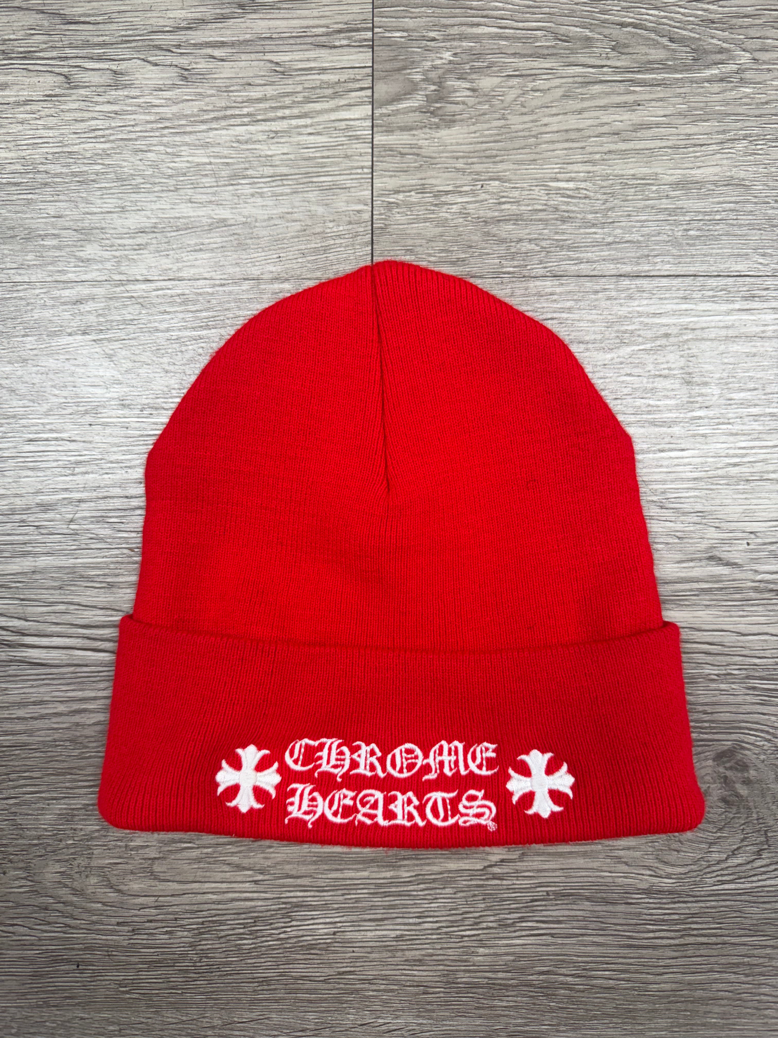 Chrome  Hearts Red White Plus Logo Beanie
