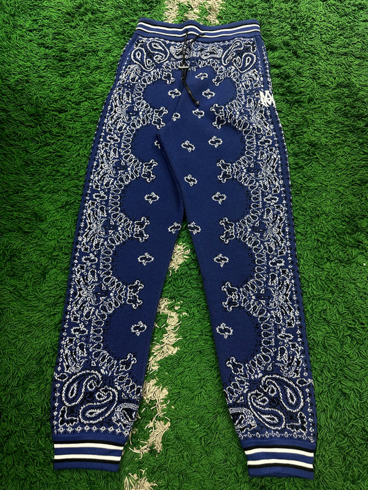 Amiri Knit Paisley Sweats Blue New Large With Tags