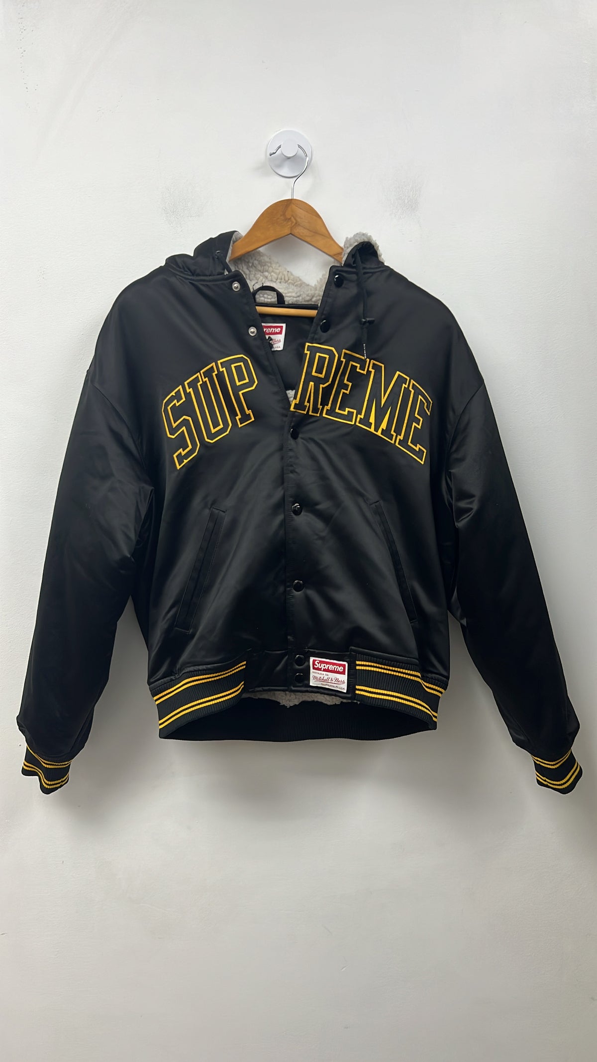 Supreme Blak Sherling Fleece Stitched Button Up Bomber Jacket