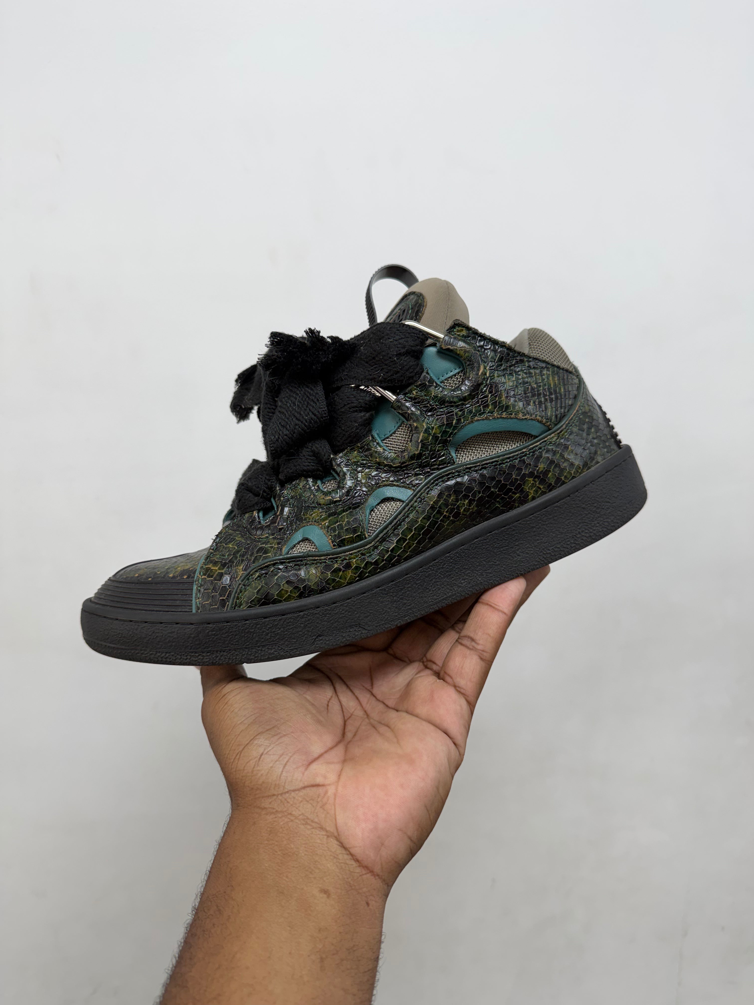 Lanvin Black Snakeskin Curb Sneakers