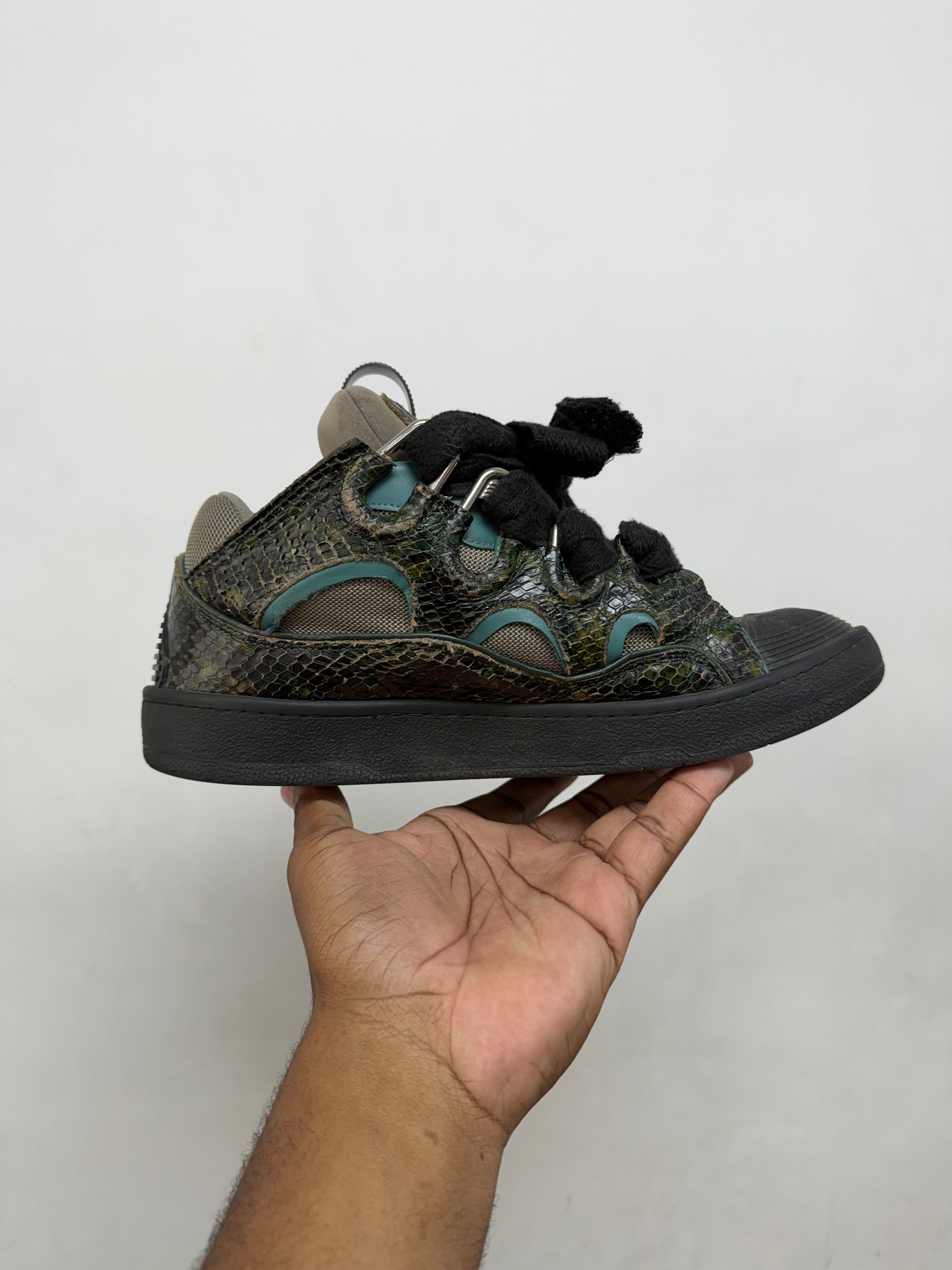 Lanvin Black Snakeskin Curb Sneakers