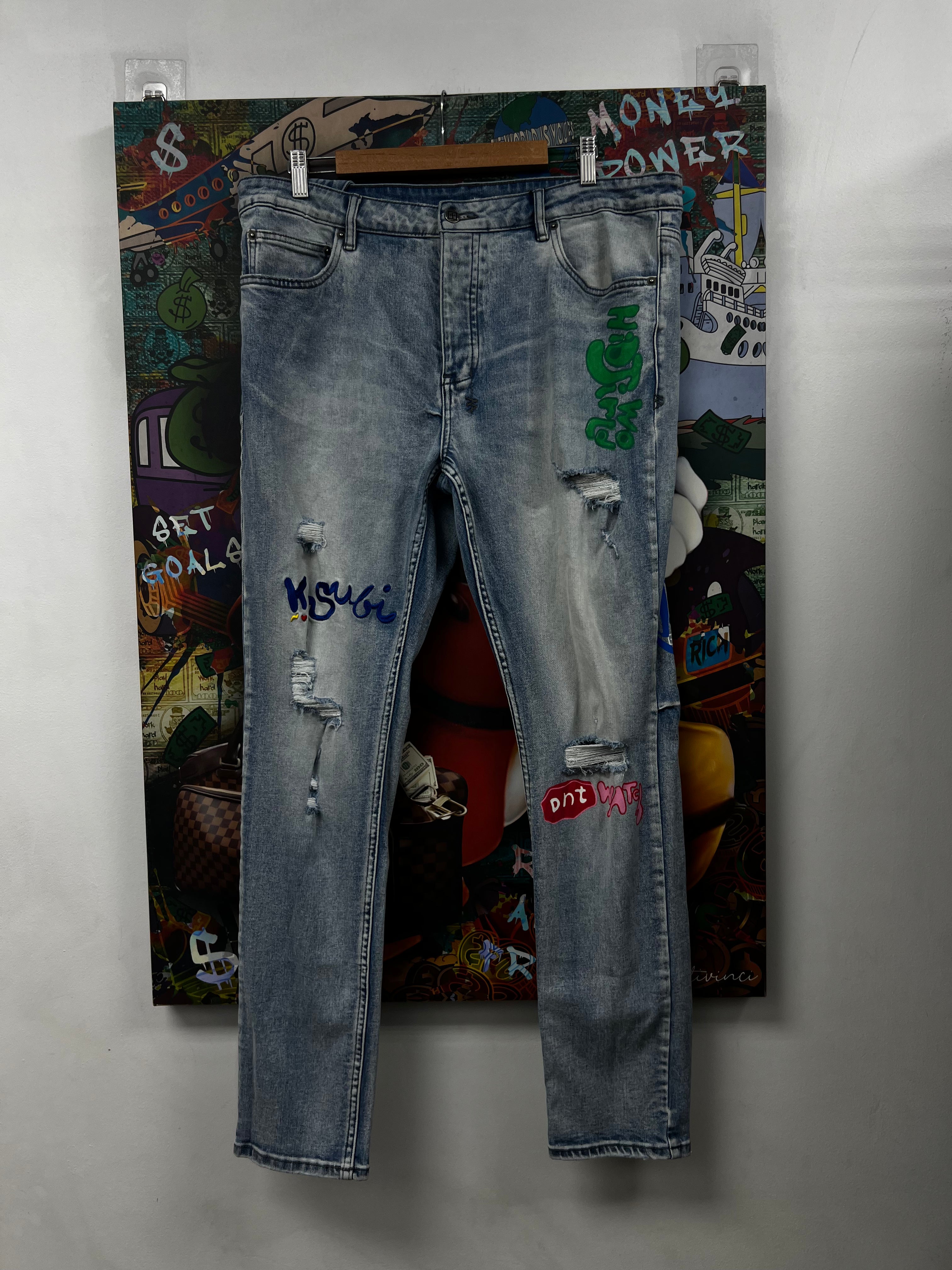 Ksubi Light Wash Multi Color Ripped Jeans