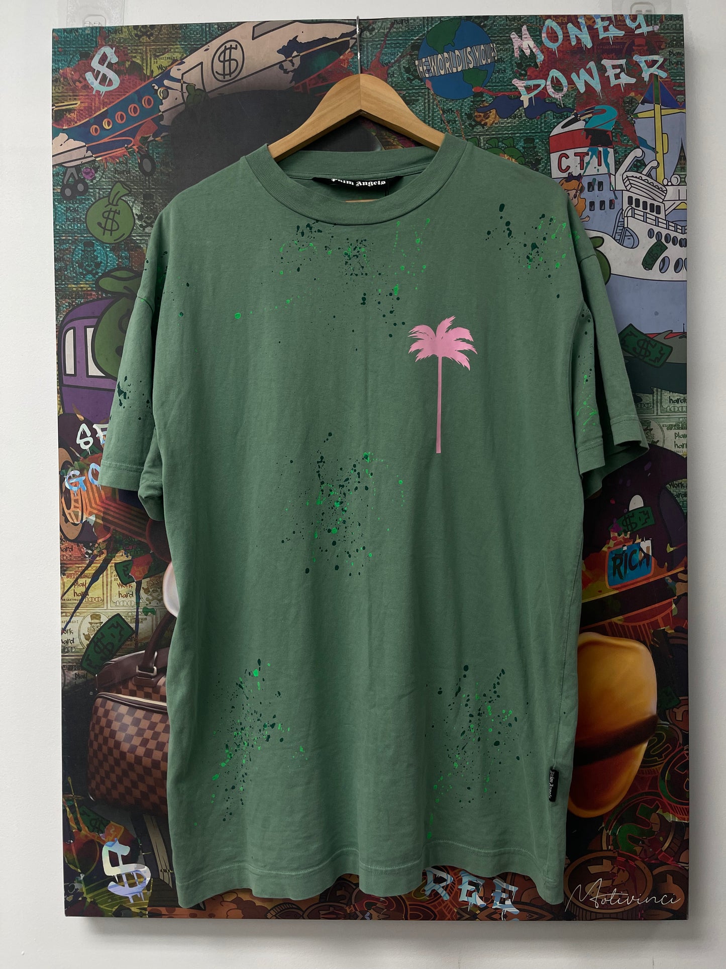 Palm Angels Green Paint Splatter Tee  Used
