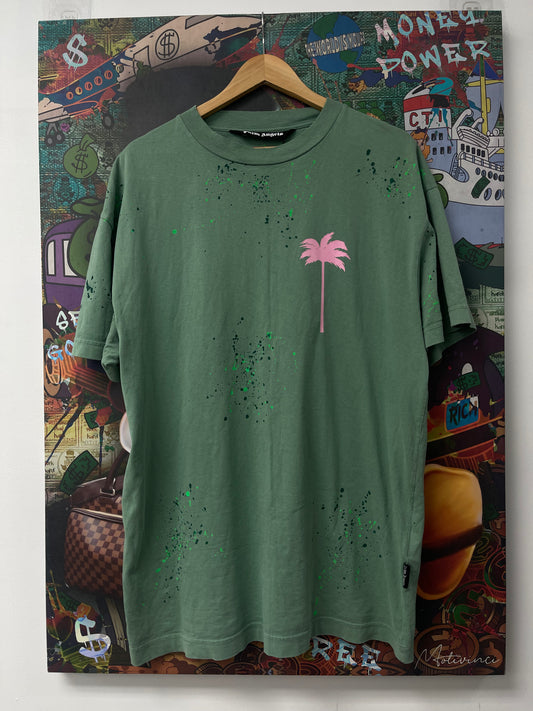 Palm Angels Green Paint Splatter Tee  Used