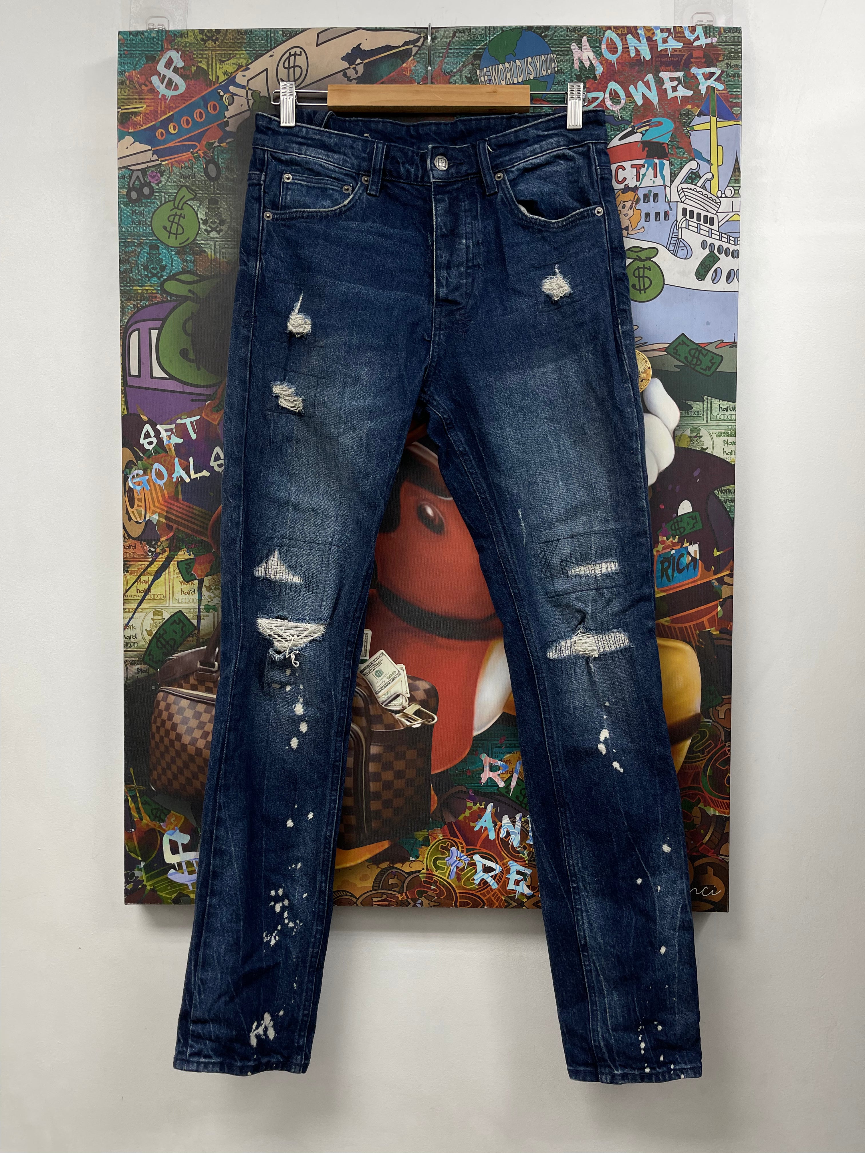 Purple Brand Dark Wash Splatter Ripped Jeans