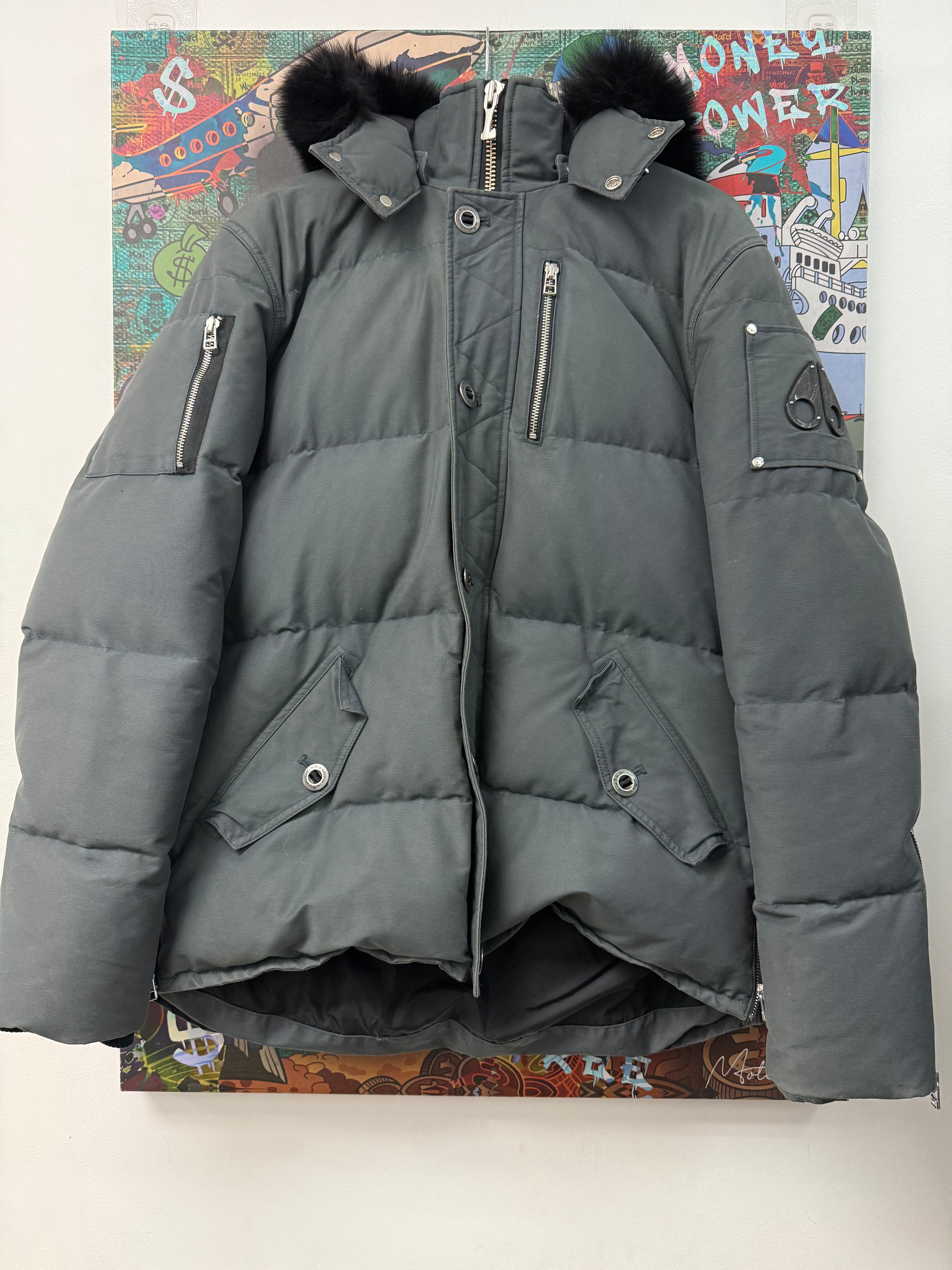 Moose Knuckles Grey Black Fur 3Q Jacket