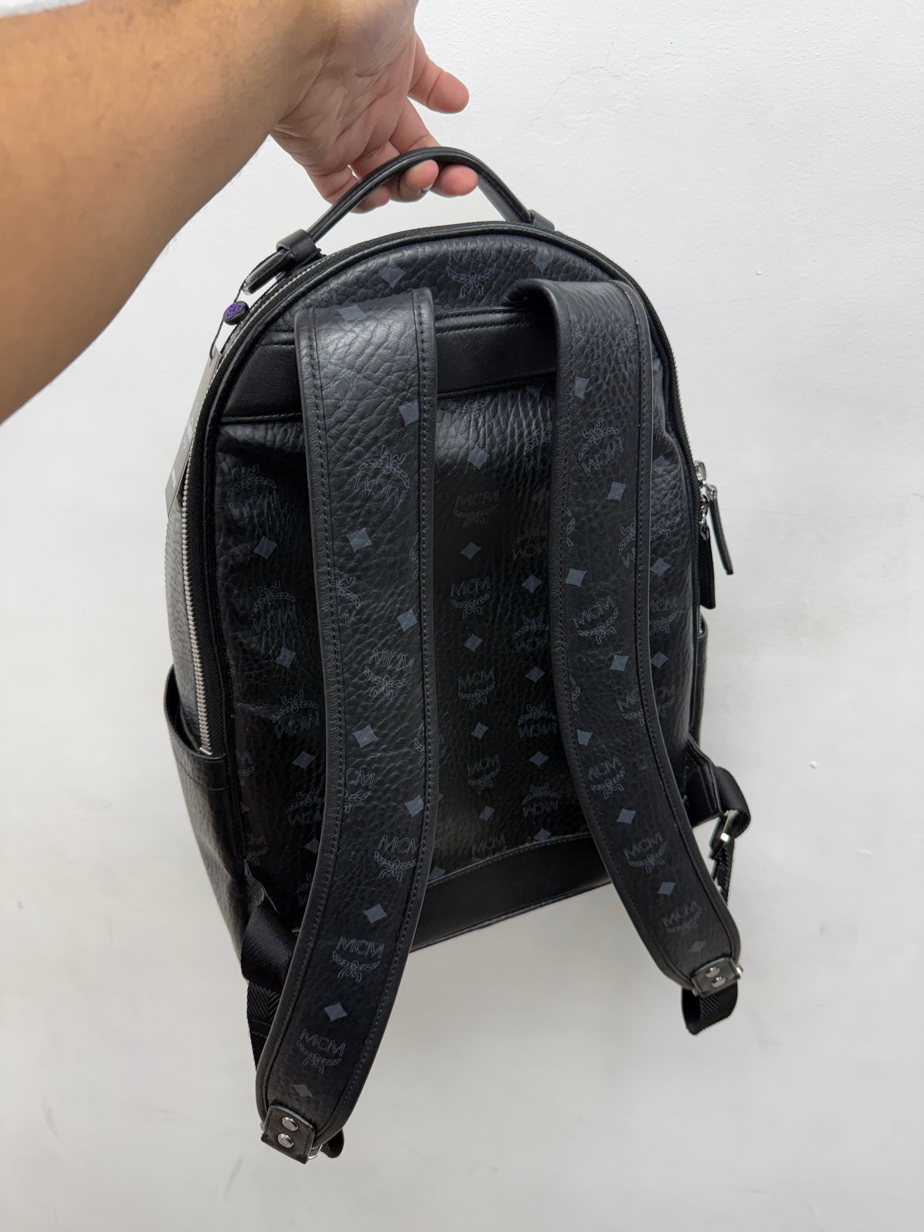 MCM Black Monogram Backpack