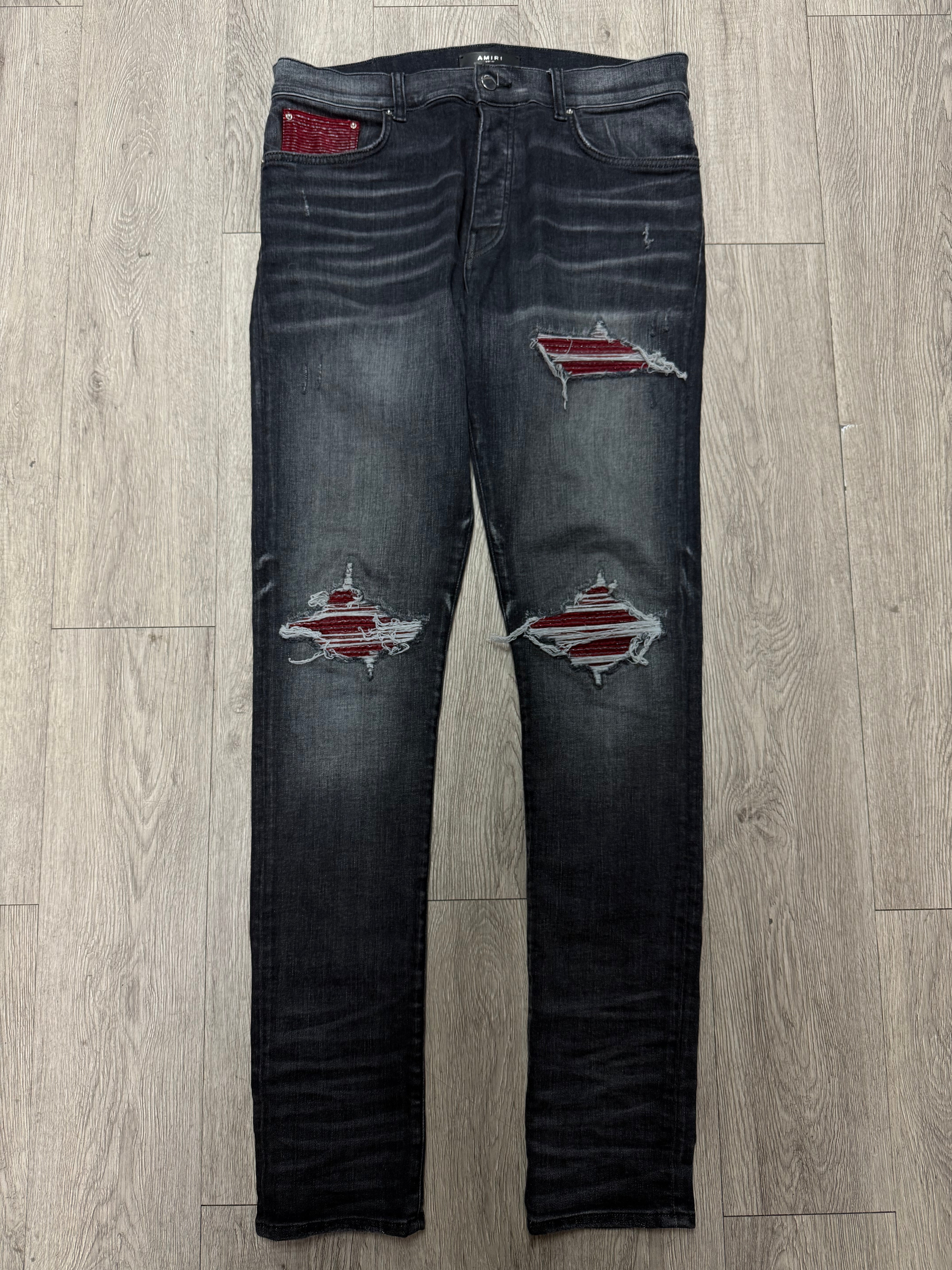 Amiri Grey Burgundy Patch MX1 Jeans
