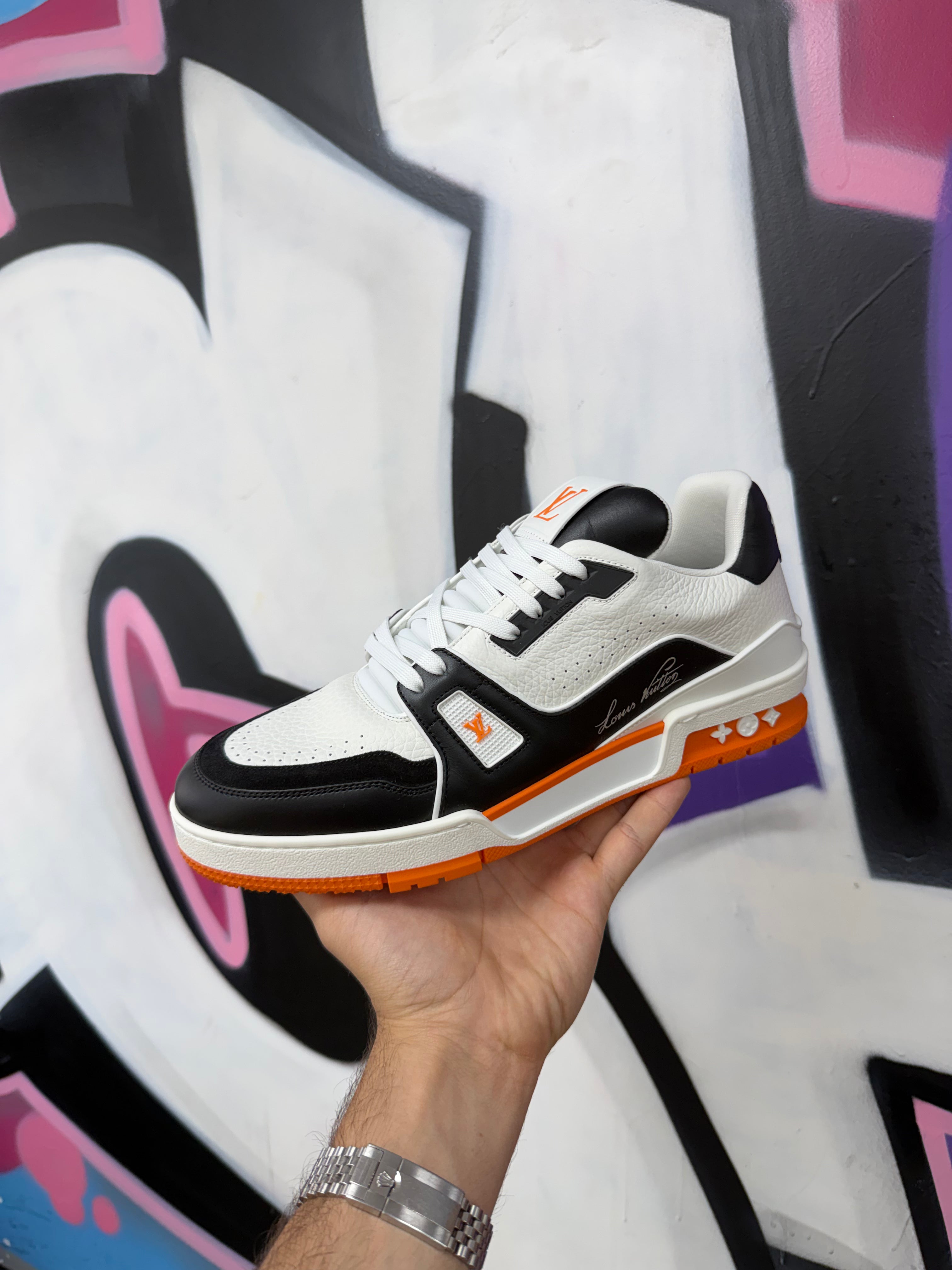 Louis Vuitton White Orange Signature Trainer Sneakers
