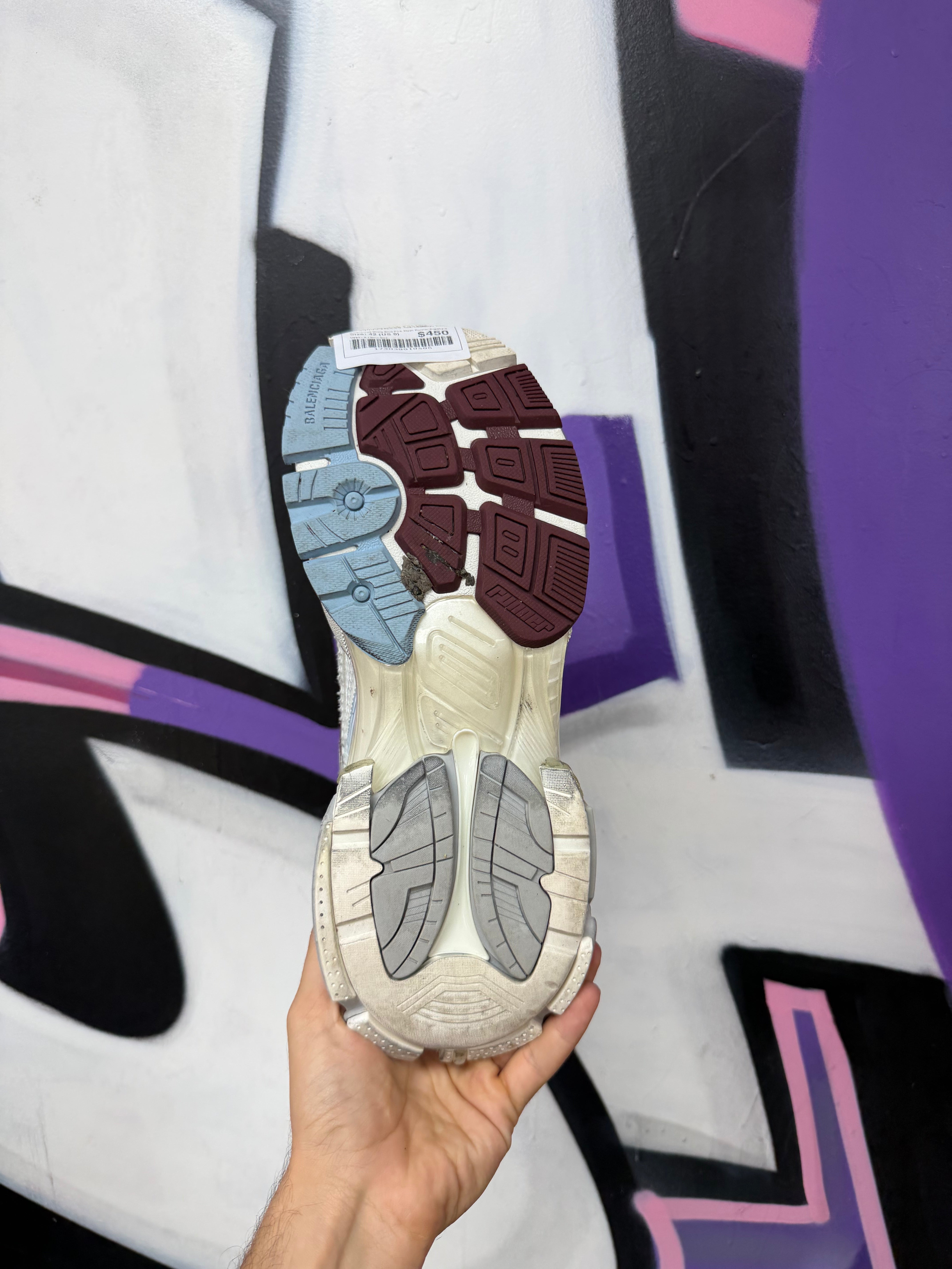 Balenciaga White Blue Pink Mesh Runner Sneakers