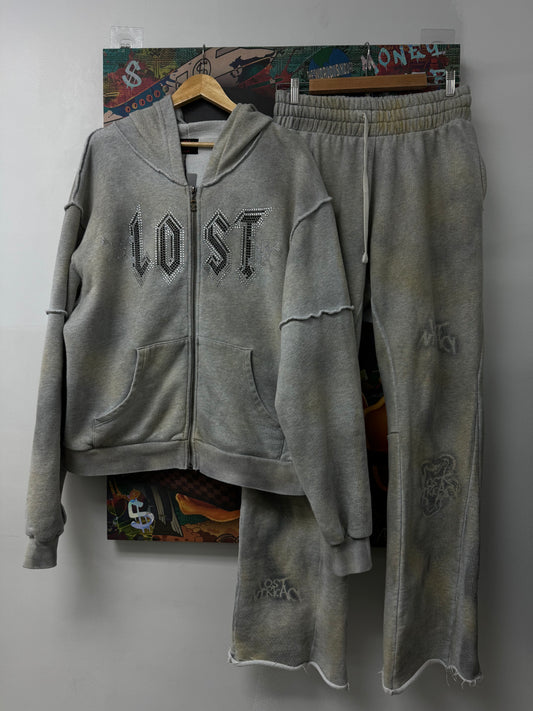 LOST Intricacy Sweatsuit Faded Grey Used Large Top XL Bottoms N/A