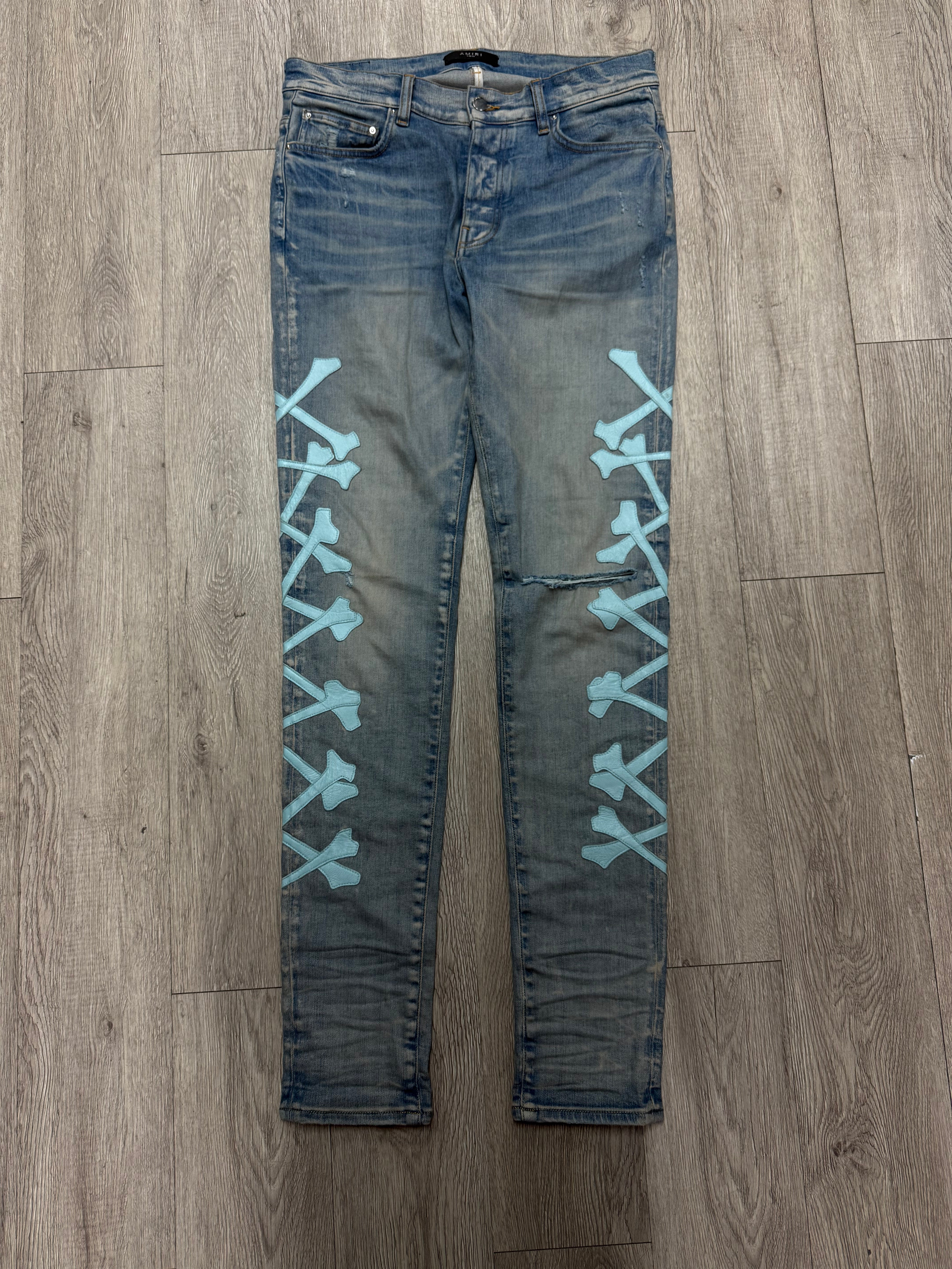 Amiri Light Wash Teal Miami Bones Jeans