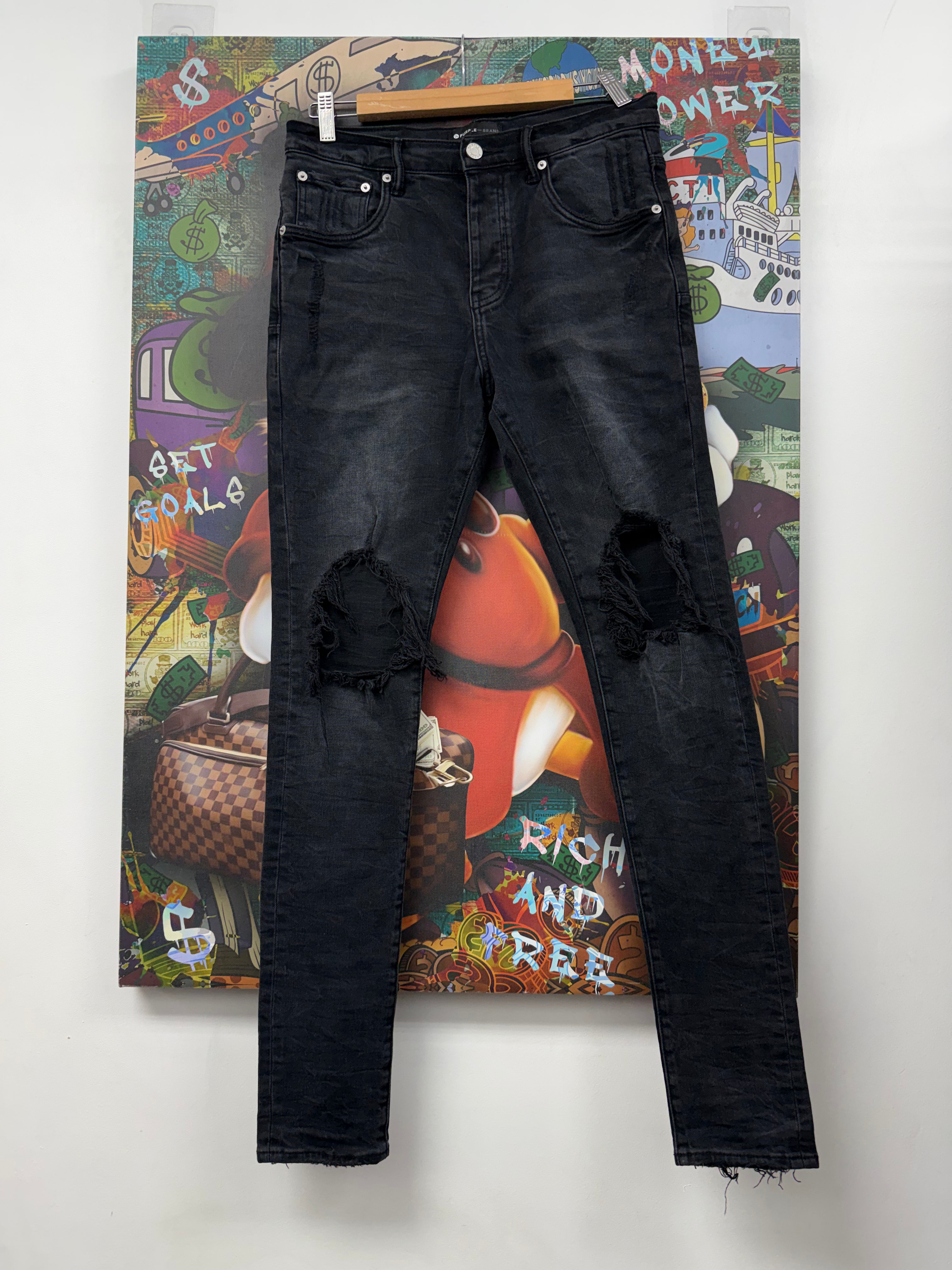 Purple Brand Black Wash Knee Blowout Jeans