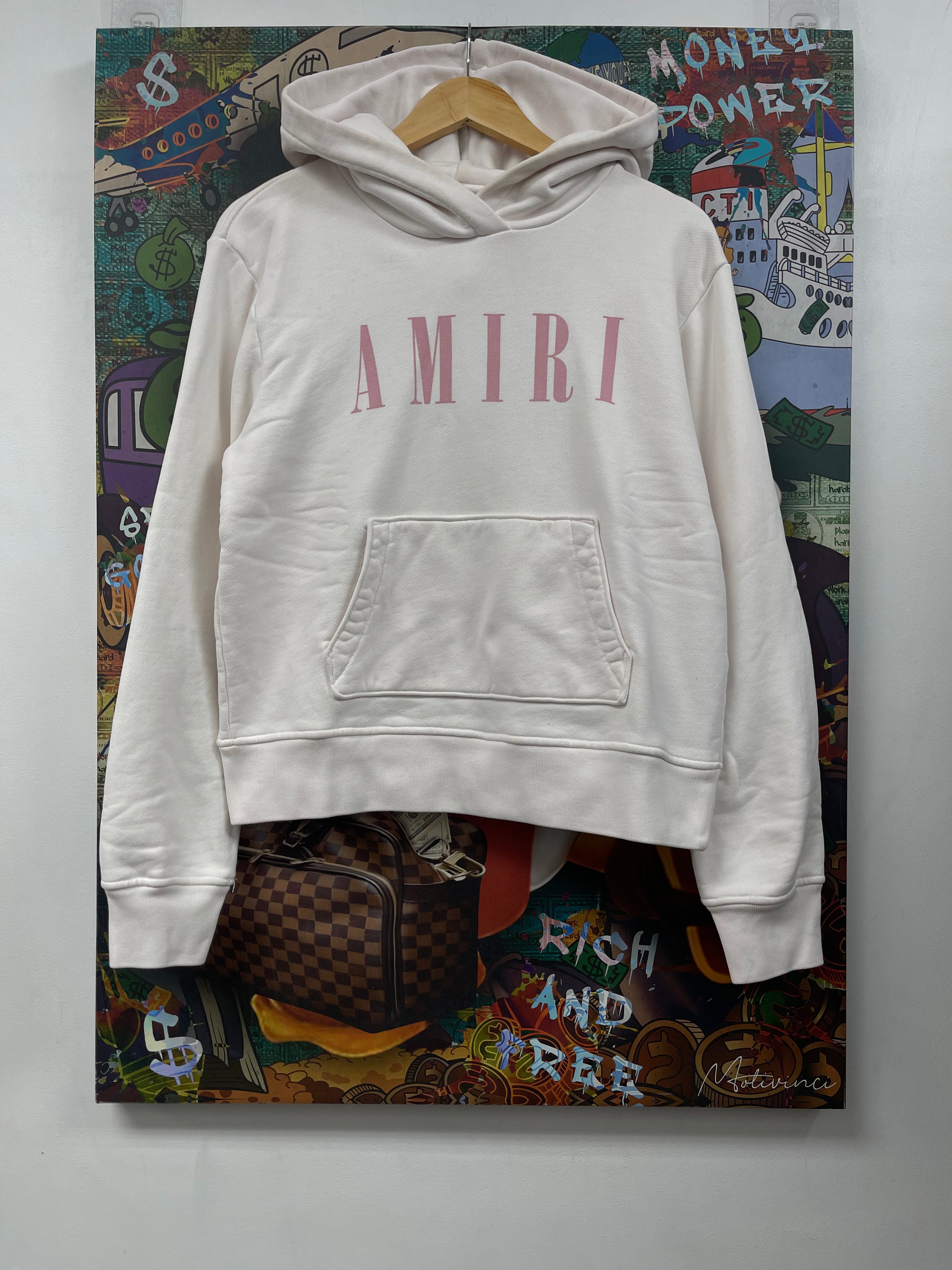 Amiri White Pink Core Logo Hoodie