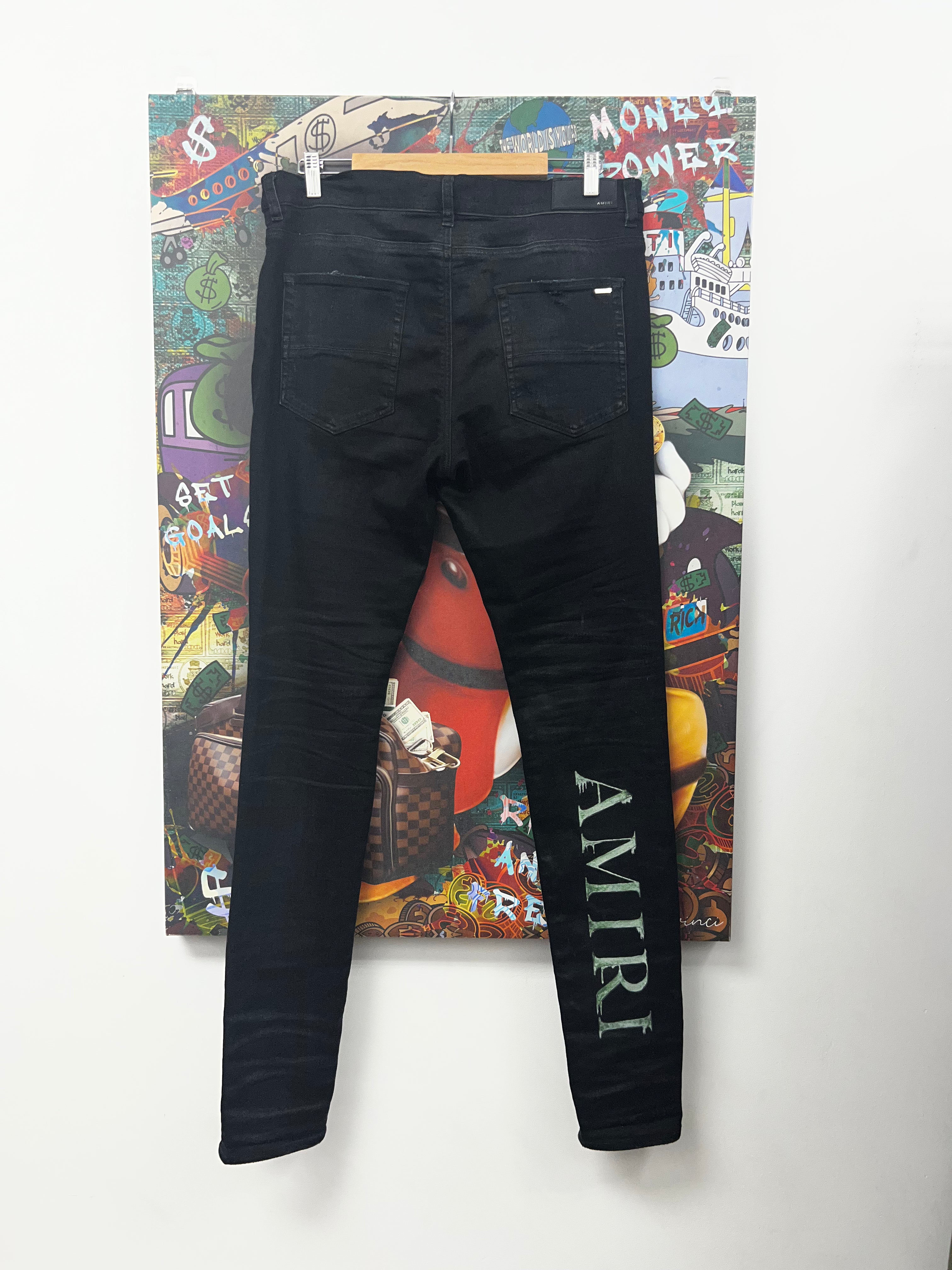 Amiri Black Wash Slime Green MA Jeans
