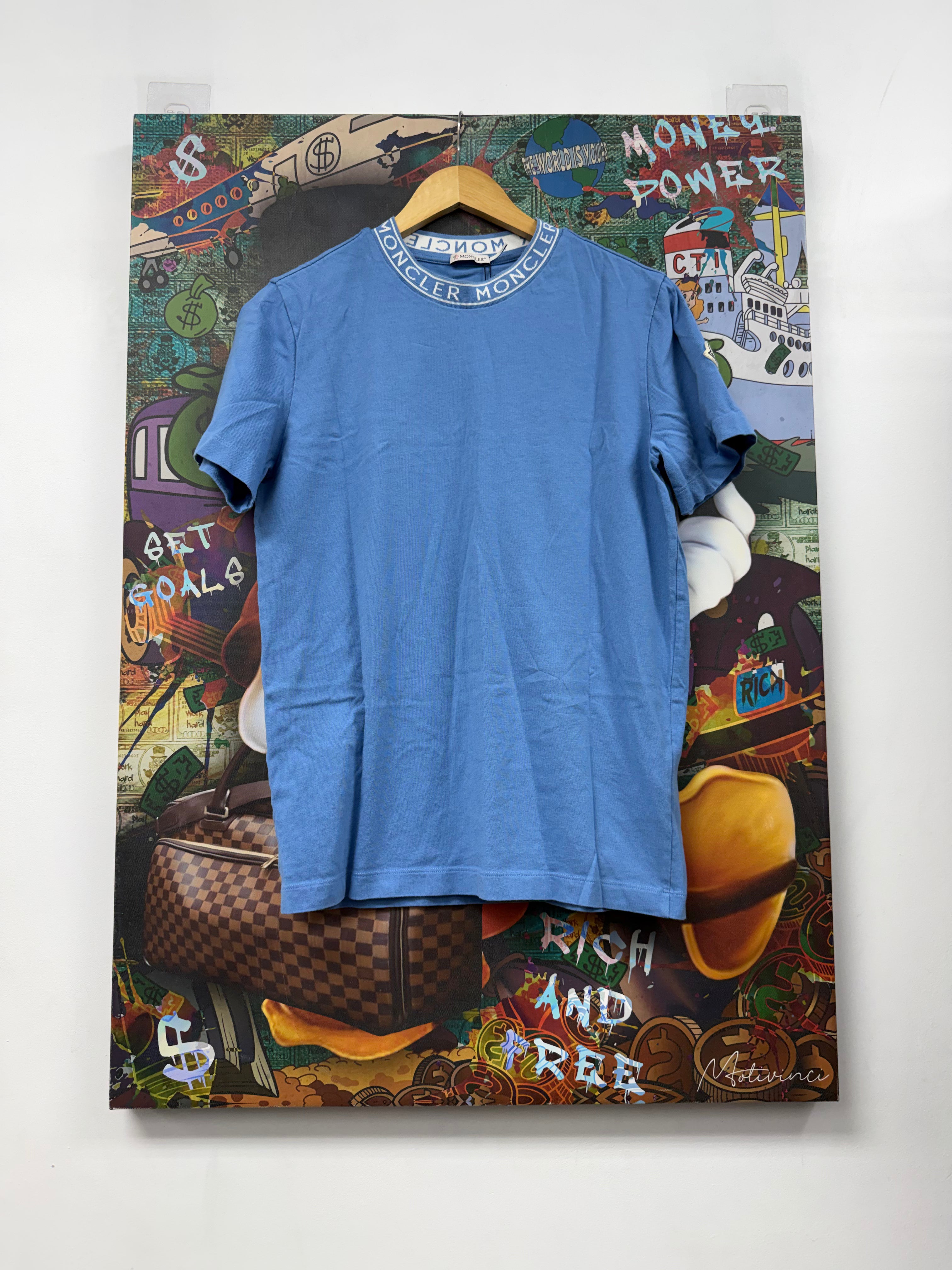 Moncler Blue White Neck Logo Tee